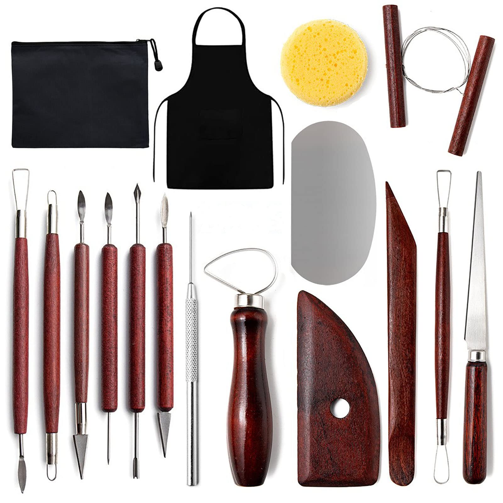 17 Piece Pottery Polymer Clay Sculpting Tools Kits with Wooden Handle  Double-Ended Carving for Ceramics Craft Carving Smoothing Molding Modeling  Shaping. red