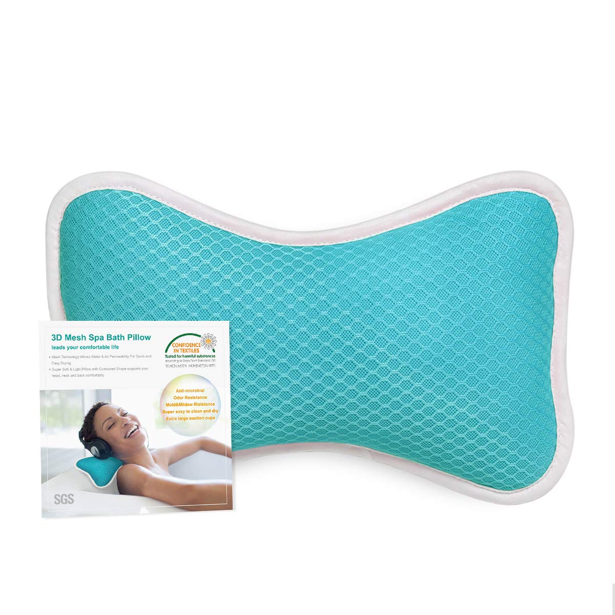 Bathtub Pillow for Neck and Shoulder: Spa Bathroom Accessories Bath Pillow  for Bathtub with 6 Suction Cups. Luxury Headrest Bath Cushion for Tub.