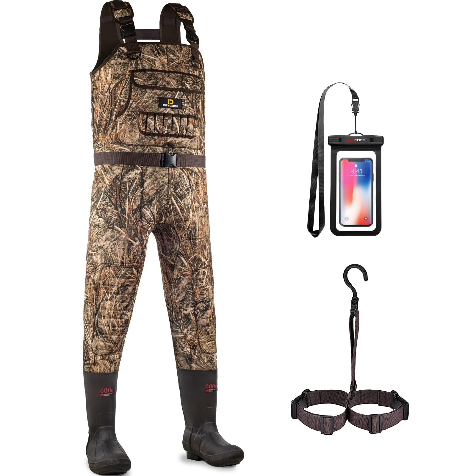 DRYCODE Chest Waders, Neoprene Waders for Men with 600G Boots, Waterproof  Insulated Camo Duck Hunting Waders