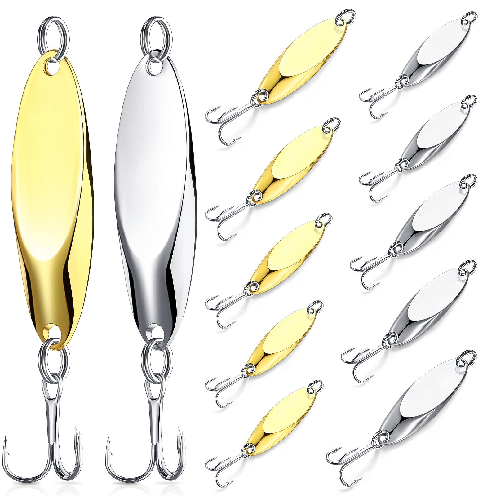 30 Pieces Fishing Spoons Lures, Treble Hooks Fishing Spoons Hard Metal Spoon  Lures Spoons for Huge Distance Cast Saltwater Freshwater Fishing in 1/5 oz  1/4 oz 3/8 oz 1/2 oz 3/4 oz Gold,Silver