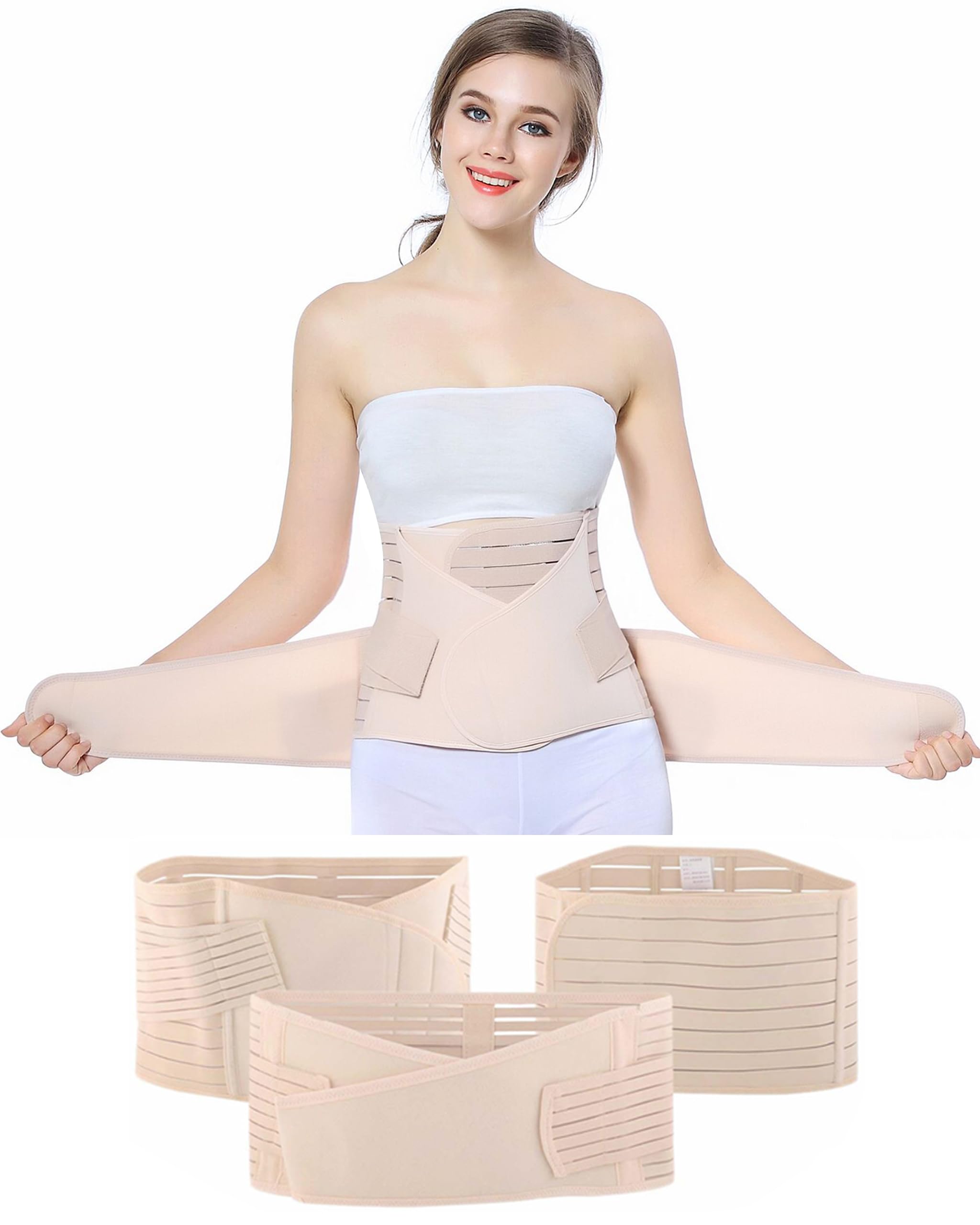 Postpartum Belly Wrap 3 in 1 Support Recovery Belt - C Section Belly Band,  Post Pregnancy Postnatal Maternity Girdles for Women Body Shaper - Post