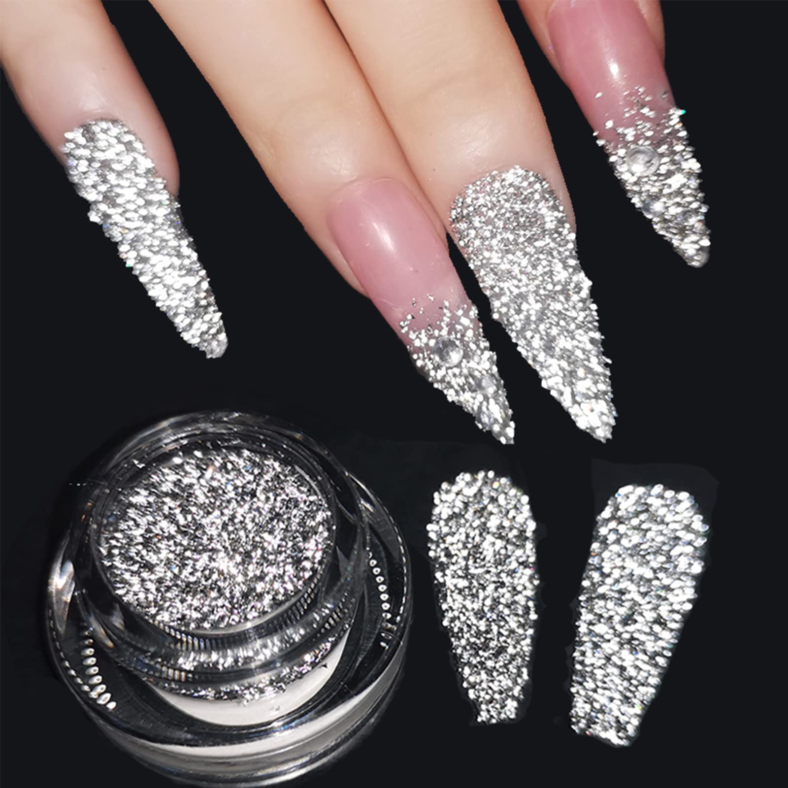 Reflective Glitter Powder Crystal Diamond Nail Powder, 2PCS Sliver Sparkling  Triangle Glitter Holographic Nail Glitter Chrome Dust Gilt Shiny Nail Powder  1# Silver