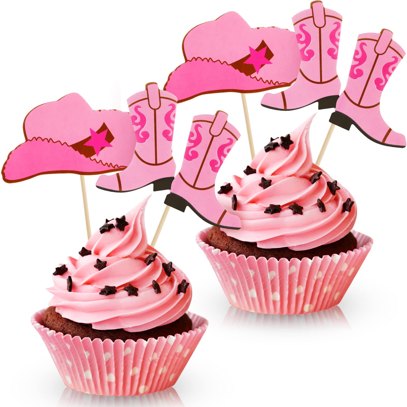 60 Pieces Cowboy or Cowgirl Hat and Boot Cupcake Toppers Western Birthday  Cake Decorations Rodeo Cupcake