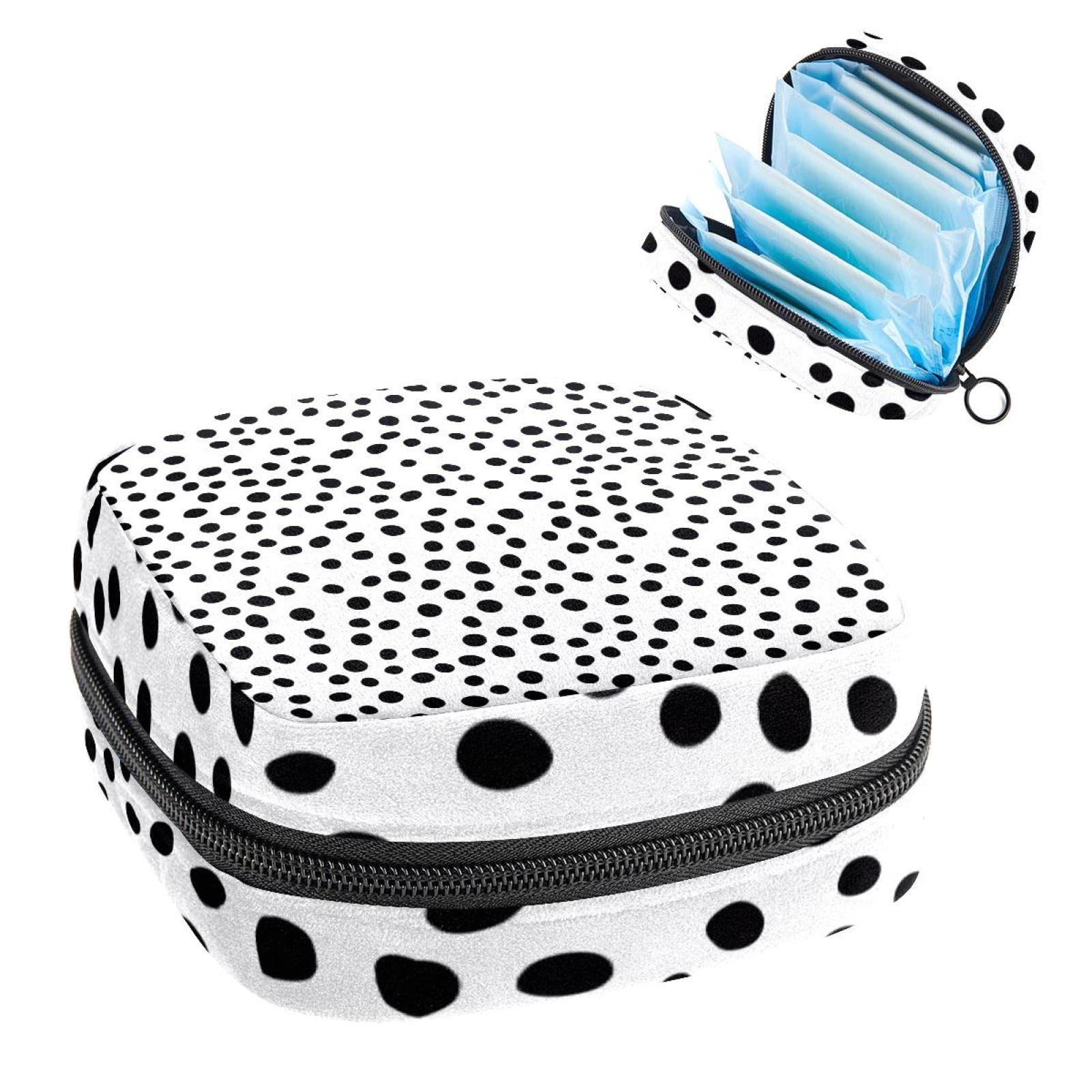 Black White Doodle Pattern with Dots Period Pouch Portable Tampon Storage  Bag for Sanitary Napkins Tampon