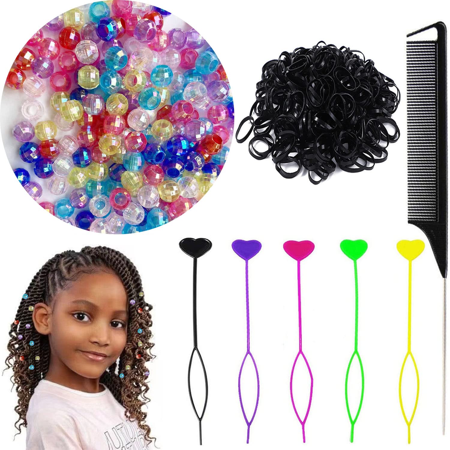 406 Pcs Hair Beads Set for Kid Hair Braids Including 200 Plastic