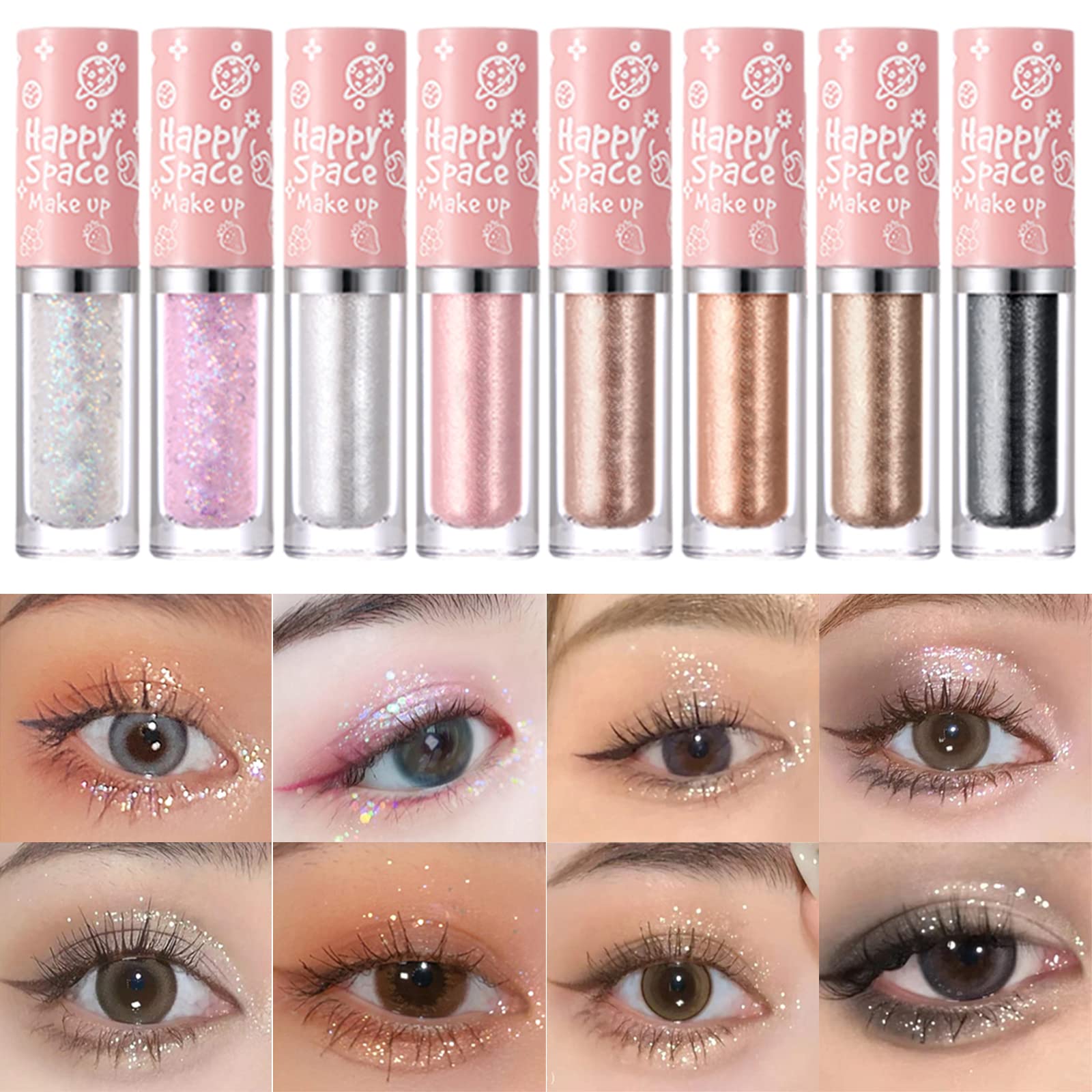 Erinde 8PCS Liquid Glitter Eyeshadow Makeup Shimmer Metallic