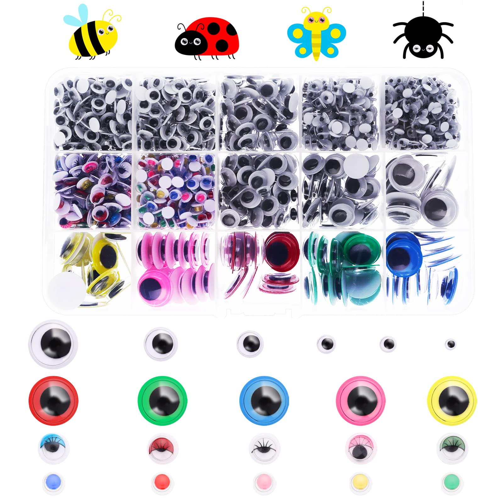 Prasacco 1500 Pcs Googly Eyes Self Adhesive, Wiggle Eyes for Crafts  Multi-Color Multi-Size (4/