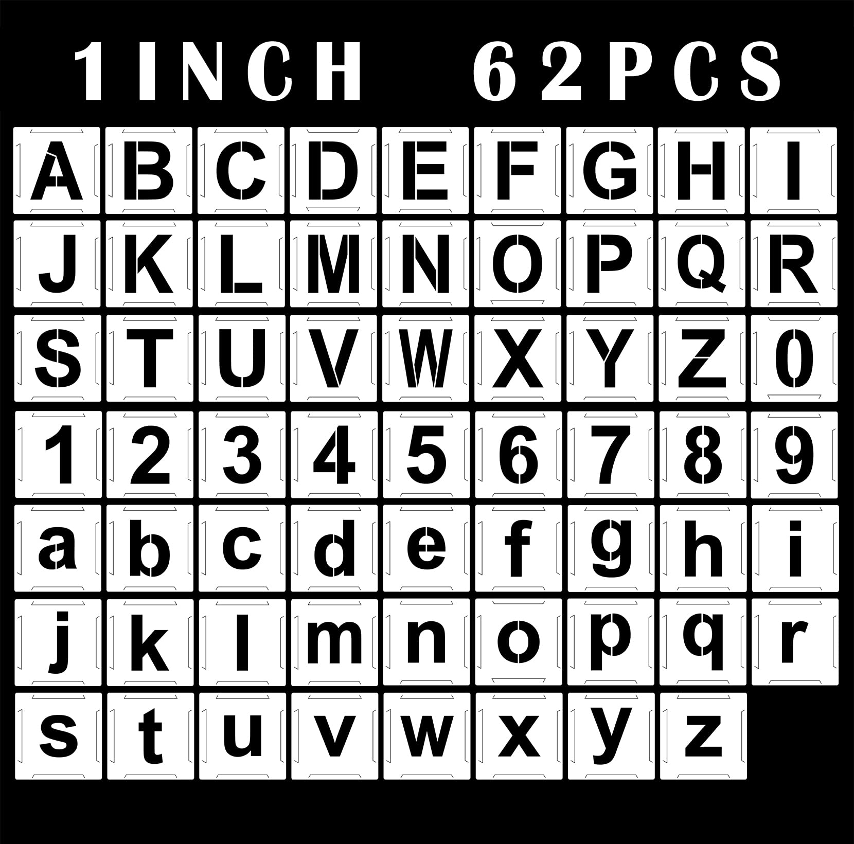 Mossdecal 62pcs Letter Stencils and Numbers 1 Inch, Small Reusable
