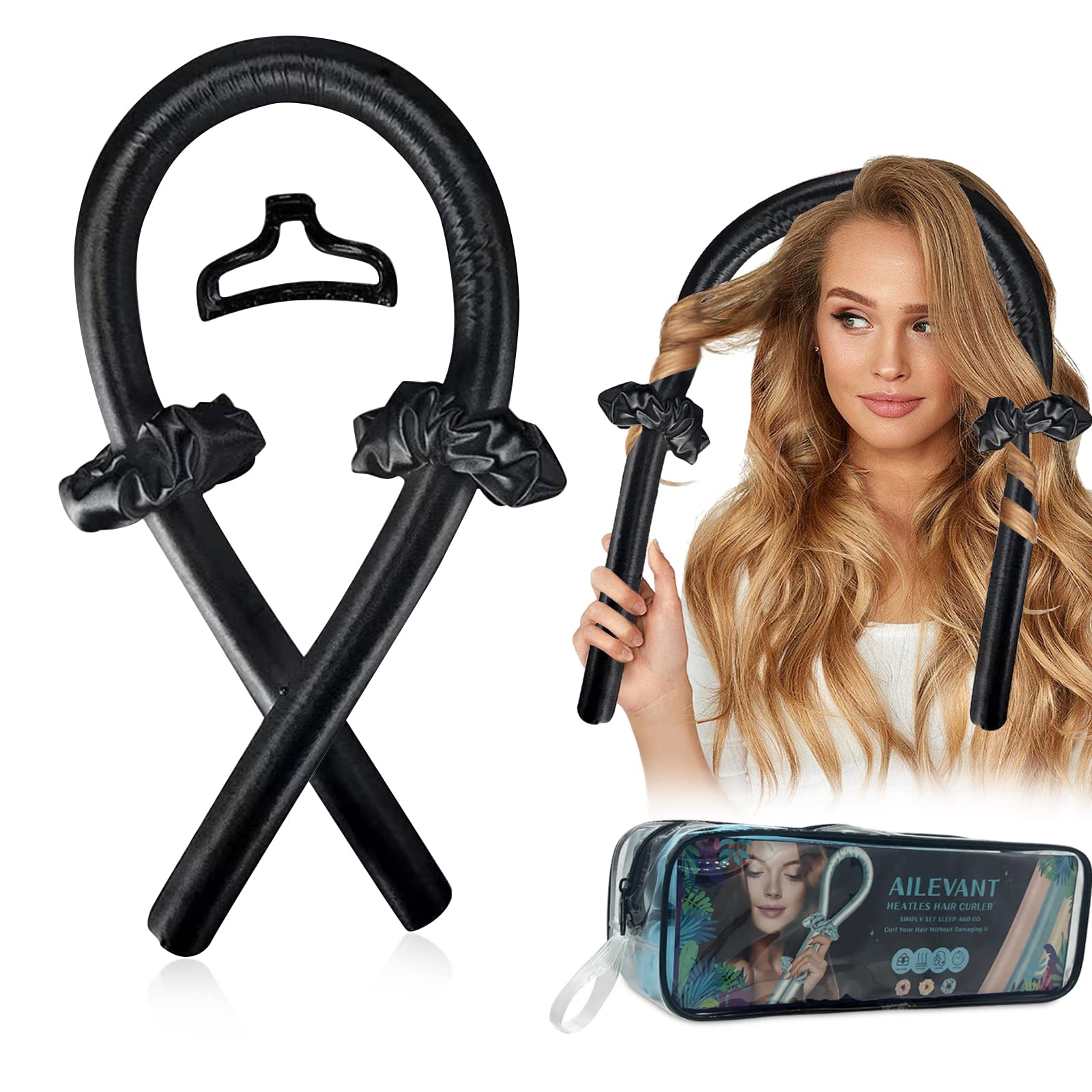 Heatless Hair Curler Heatless Curling Rod Headband Heatless Curls Soft  Rubber Hair Rollers Curling Ribbon ,Hair
