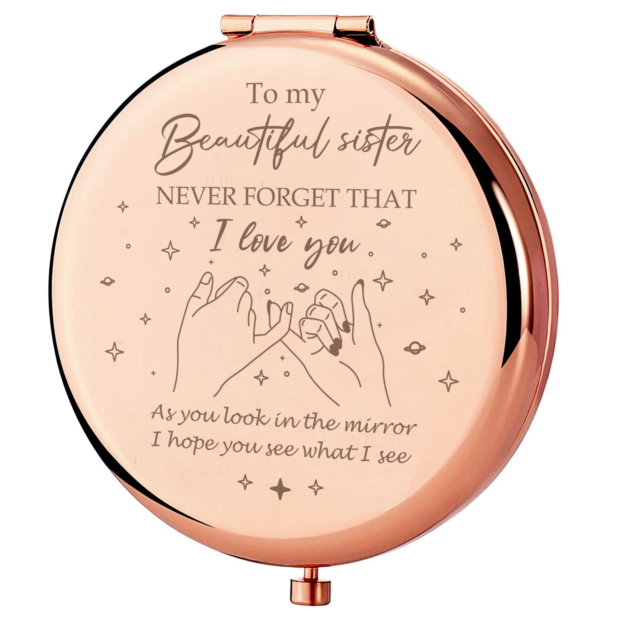 Sister Gifts from Sister - to My Sister Compact Mirror Gifts Sister Gifts  Compact Mirror for Big/Litter Sister Birthday Gifts for Sister Friendship  Valentine Mothers Day Thanksgiving Idea Rose Gold-sister-2 rose go