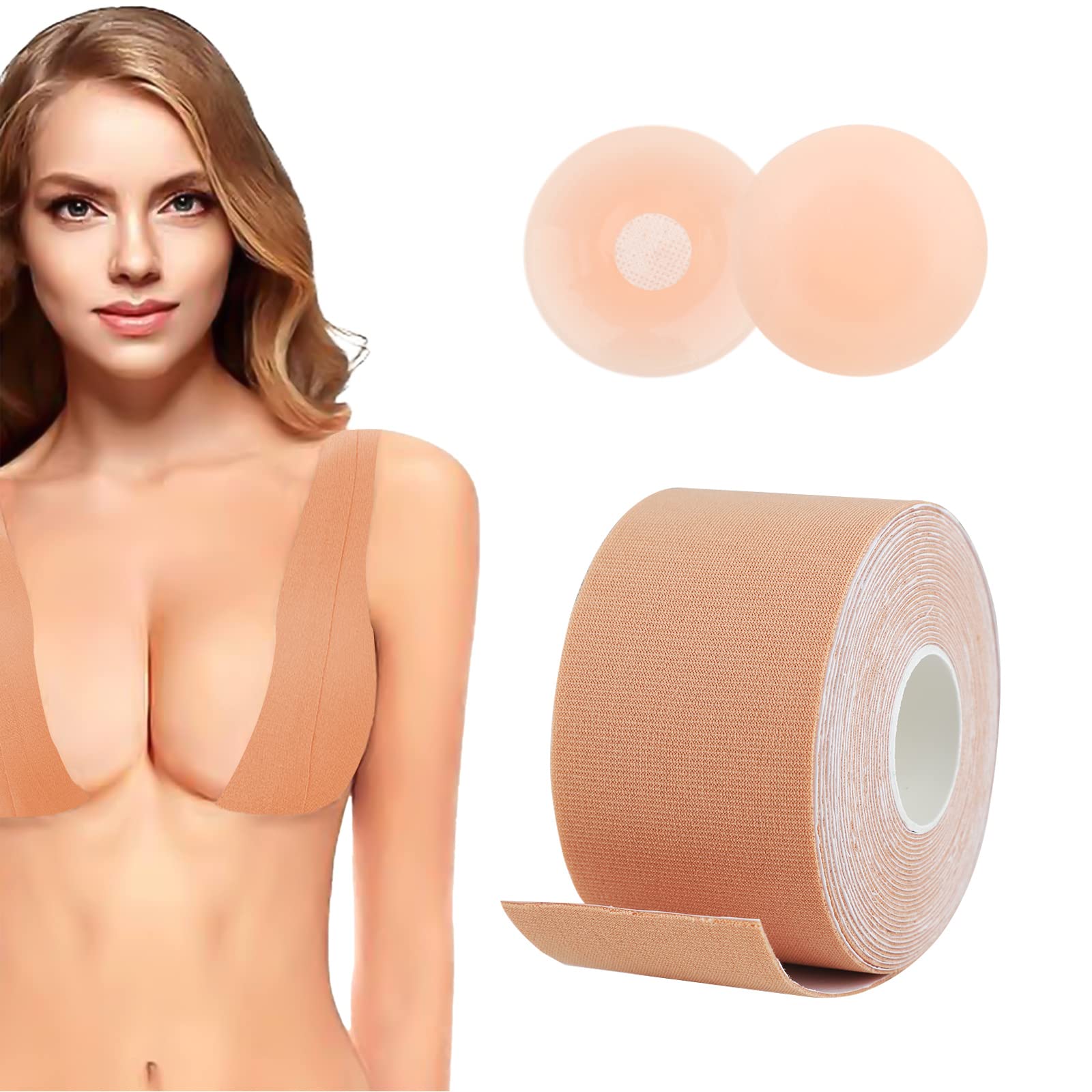REFUN Boob Tape, Boobytape for Breast Lift with 2pcs Reusable Silicone  Cover, Bob Tape for Large