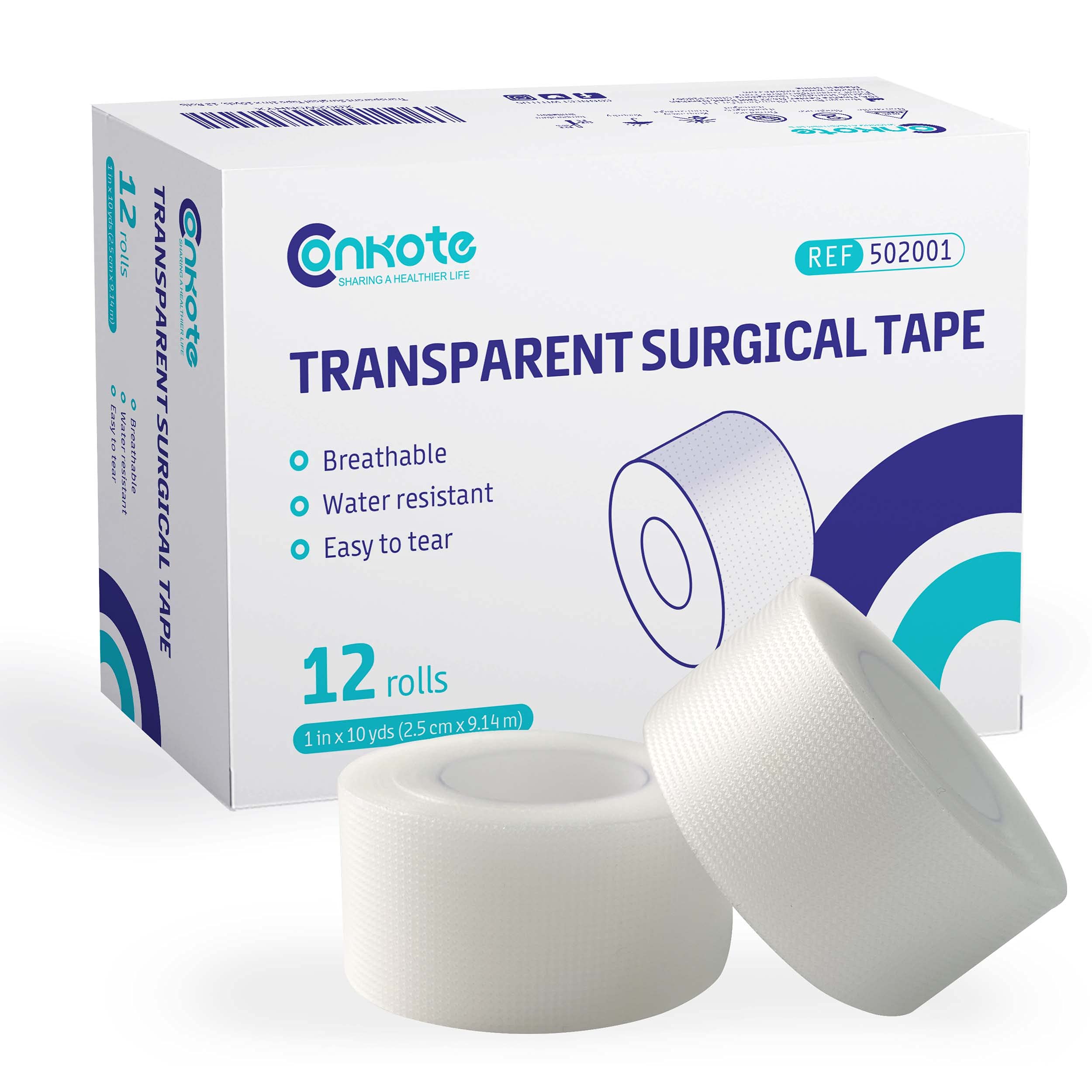Conkote Transparent Medical Tape 1 x 10 Yards, First Aid Adhesive Clear  Surgical Bandage Tape for Wound Care, 12 Rolls
