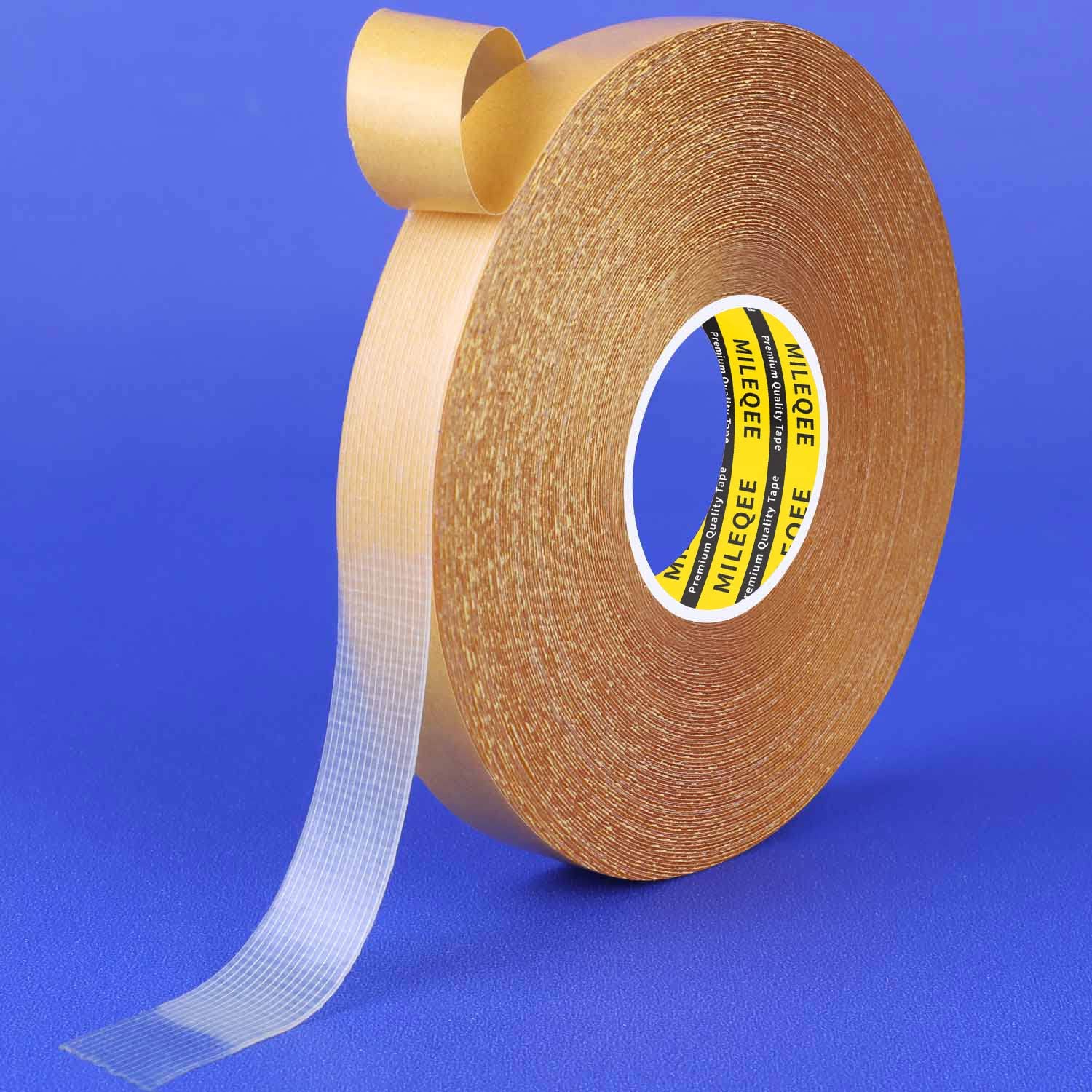 MILEQEE Double Sided Tape Heavy Duty Universal High Tack Strong Wall  Adhesive with Fiberglass Mesh Super Sticky Resistente Clear Tape Easy Use  Mounting Tape (0.59 x 66FT)