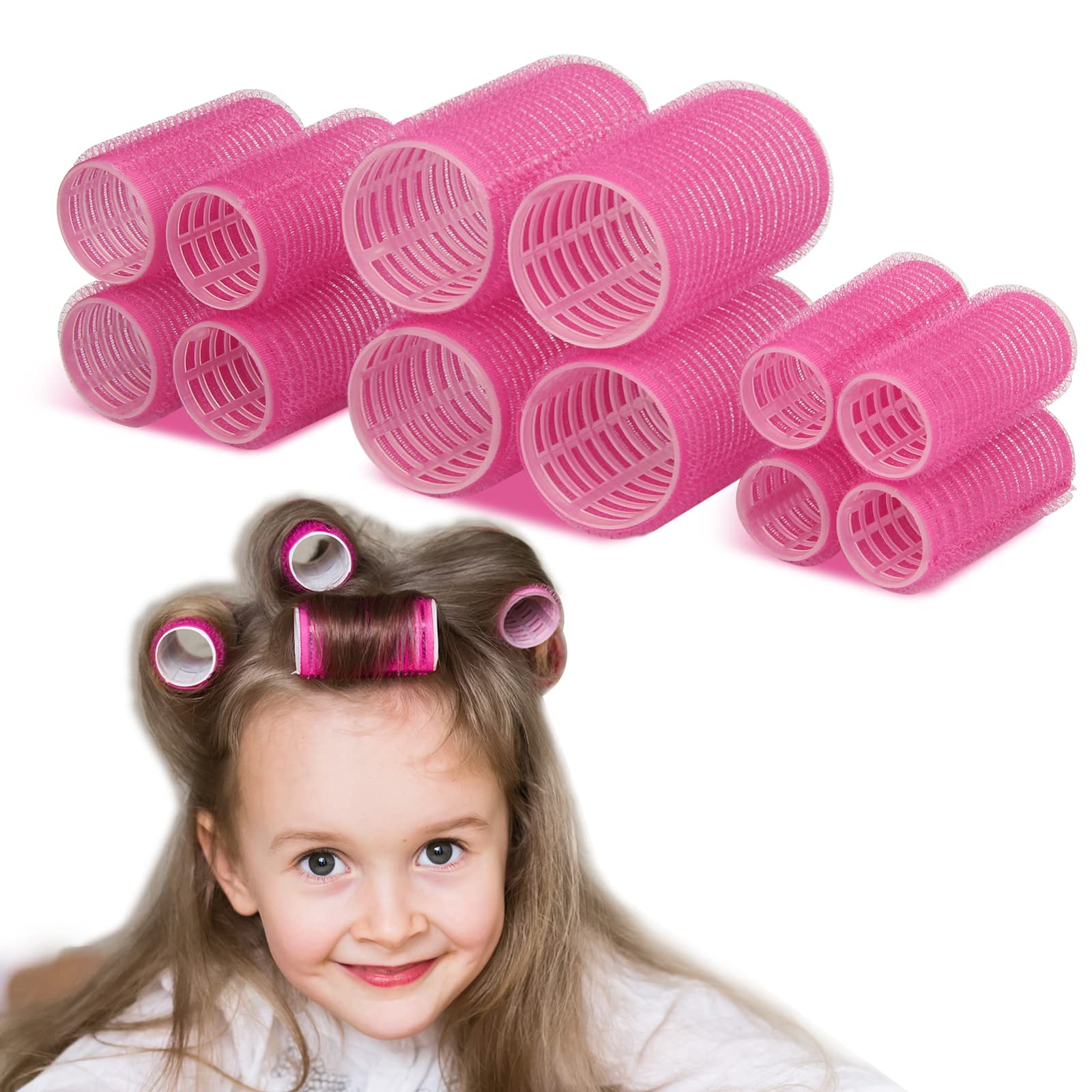 Hair Rollers for Short Hair, 12Pcs Small Rollers Hair Curlers for Short  Medium Long Fine Thin Hair Self Grip No Heat 3 Sizes(12pcs,Rose Red) 12  Piece Assortment