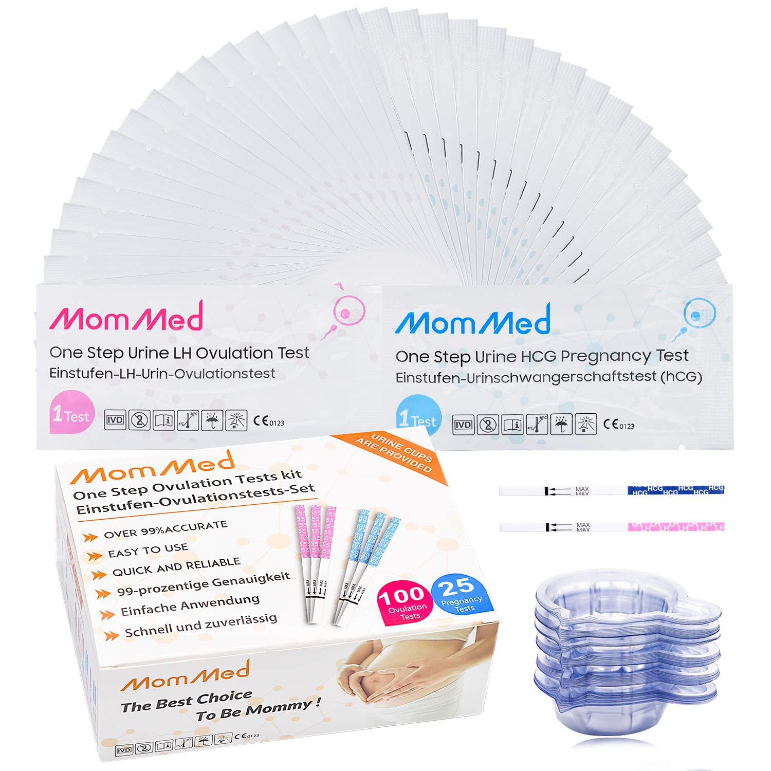 MomMed Ovulation Predictor Kit (HCG25LH100), with 25 Pregnancy Test