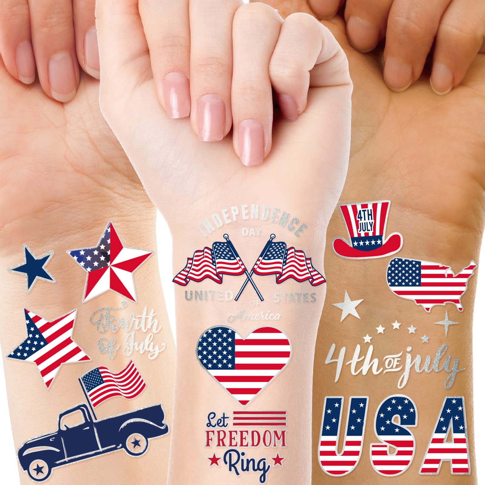 Amazon.com : 4th of July Temporary Tattoo Kids : 10 Sheets Tattoo Stickers  Complete Independence Day Collection, these patriotic tattoos are perfect  for Memorial Day and all your 4th of July decorations. (