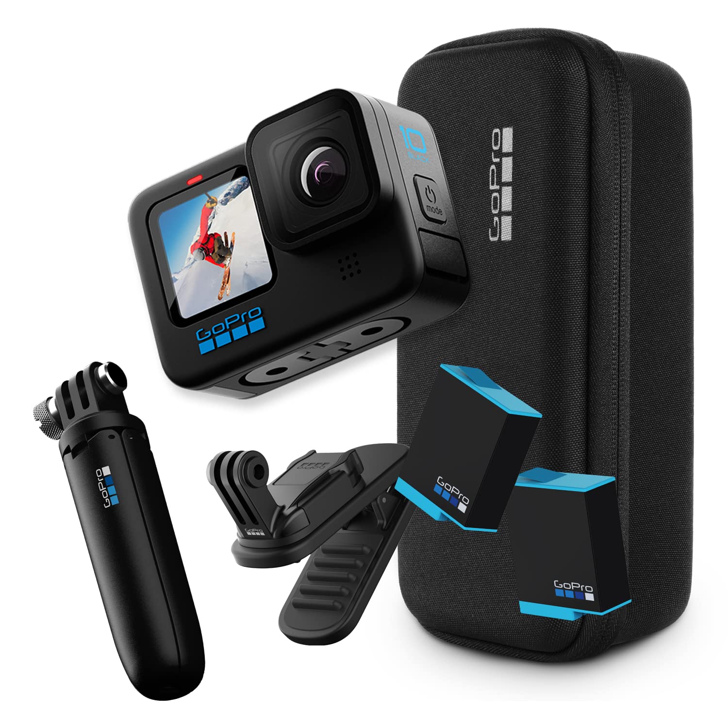 GoPro HERO10 Black Accessory Bundle - Includes HERO10 Camera, Shorty (Mini Extension Pole Grip), Magnetic Swivel Clip, Rechargeable Total), and Case HERO10 + Accessory Bundle