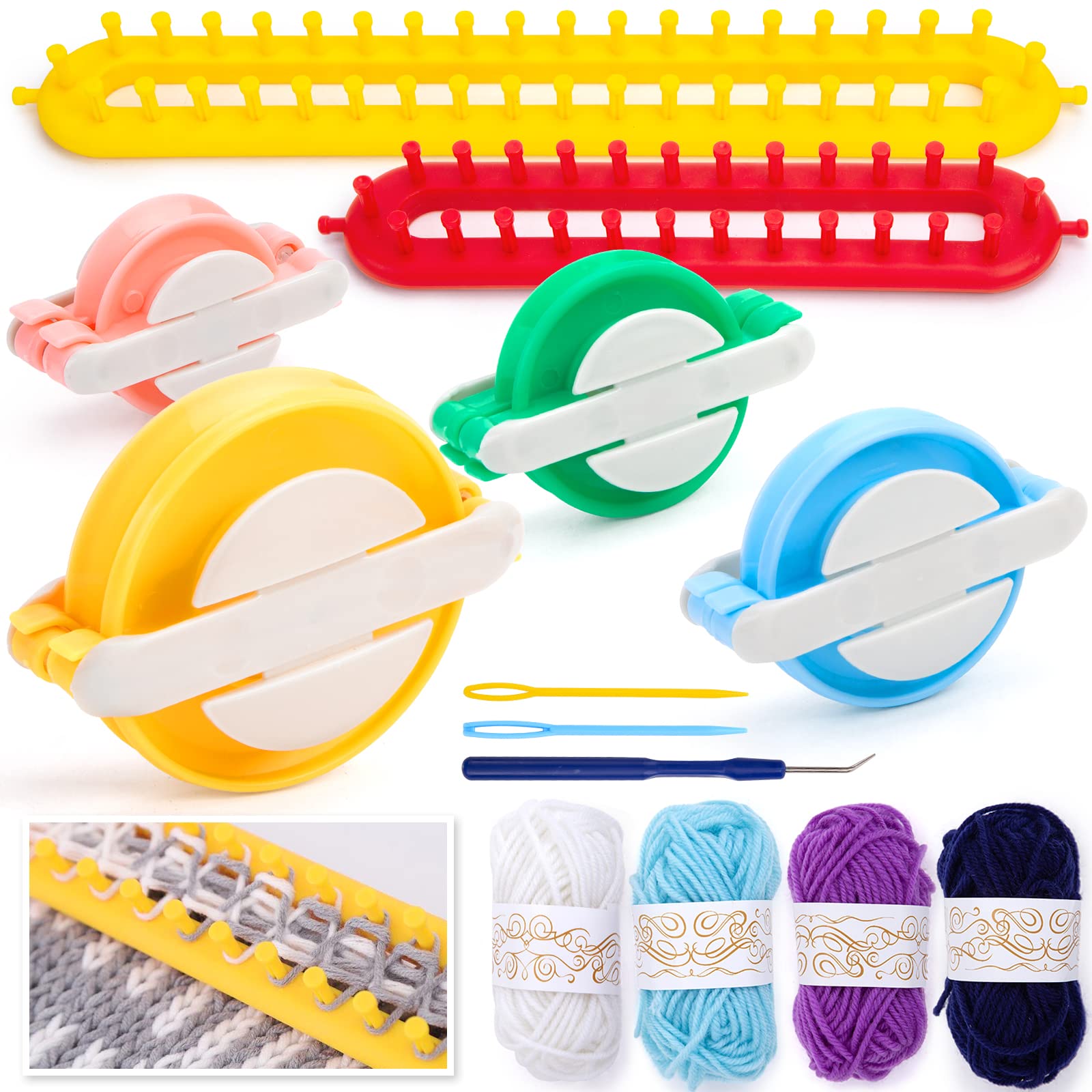 LOVEINUSA 13PCS Knitting Loom and Pompom Maker Set Rectangle Knitting Looms  Pompom Maker with Yarn Skeins Acrylic Knitting Crochet Supplies for  Beginners Hat Scarf Shawl Sweater Sock