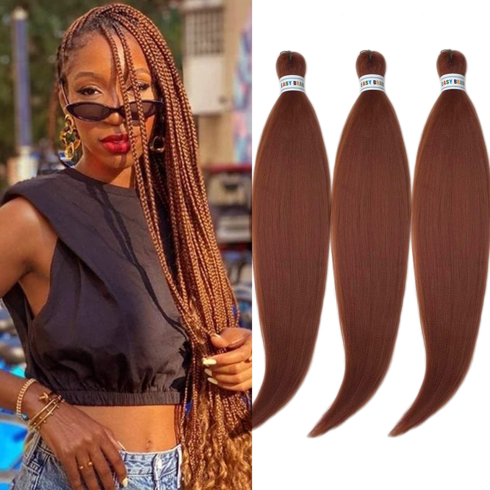 Ginger Copper Braiding Hair Pre Stretched Prestretched Kanekalon Braiding  Hair 26 Inch Synthetic Hair Extensions for