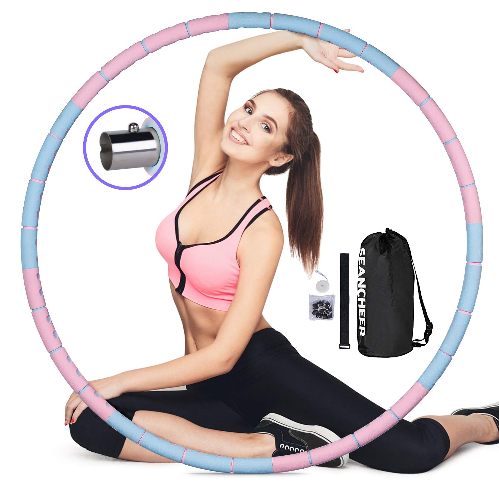 Weighted Hula Hoop for Adults Weight Loss - 8 Section Detachable Exercise  Hula Hoop for Women, Soft Padded Exercise Hoop, Portable and Adjustable
