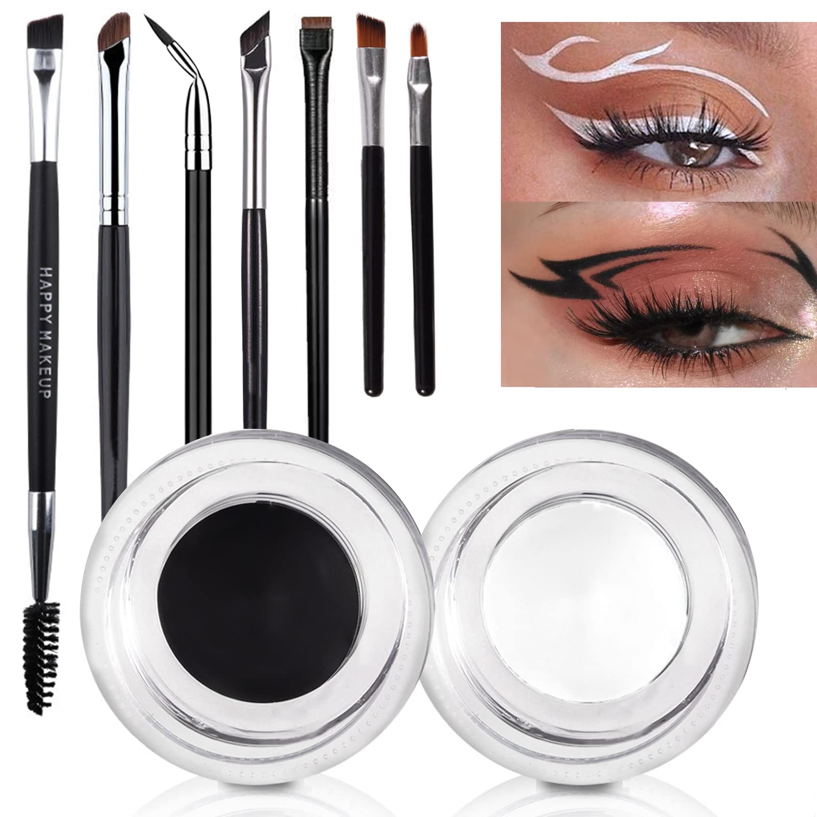 Gorvalin Black and White Gel Eyeliner with Eyeliner Brushes Set 2