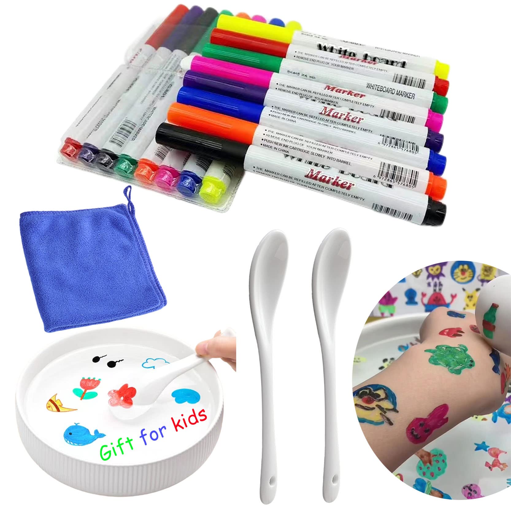 IRWPITW Magical Water Painting Pens for Kids, 8 Colors Magic Drawing Pen  Bundle, Kiddies Create Magic Pen Floating Ink Drawings Set with Spoon and  Towel, Tattoo Water Marker Gifts for Boys and