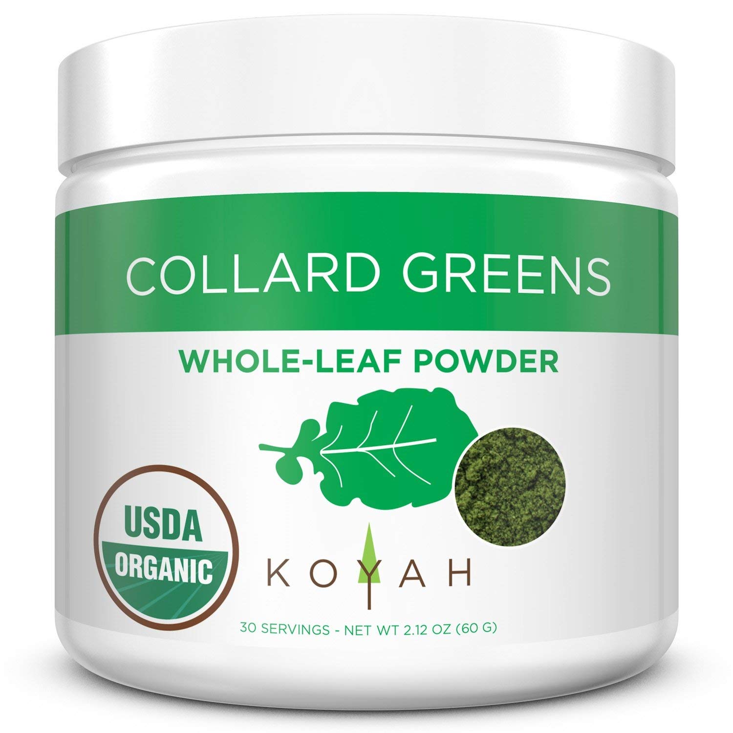 KOYAH - Organic USA Grown Collard Greens Powder (Equivalent to 15 Cups Fresh):  Freeze-Dried, Whole-Leaf Powder