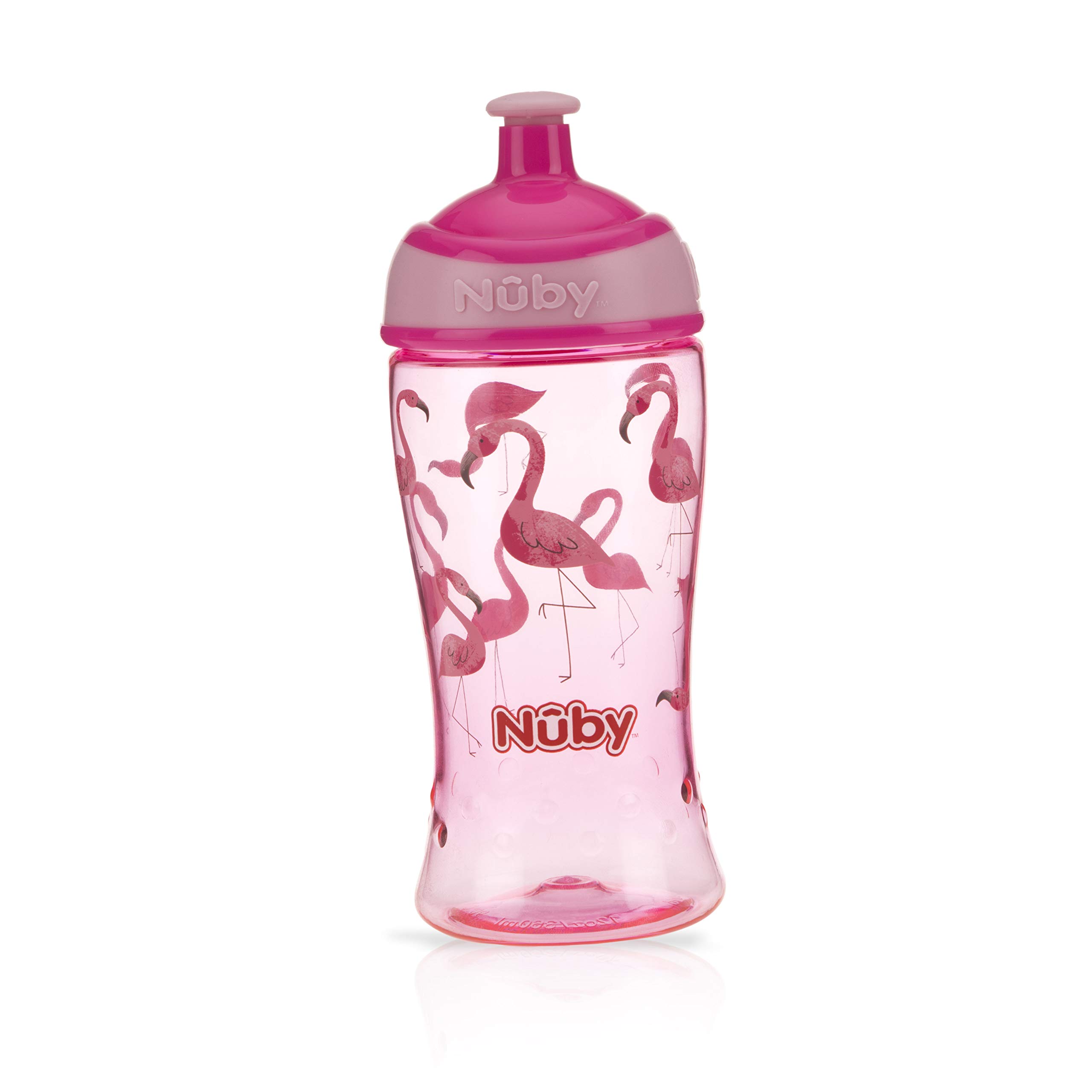 Nuby Thirsty Kids Tritanfree Flow Pop Up Super Slurp Water Bottle Flamingo  1 Pack 12 Oz