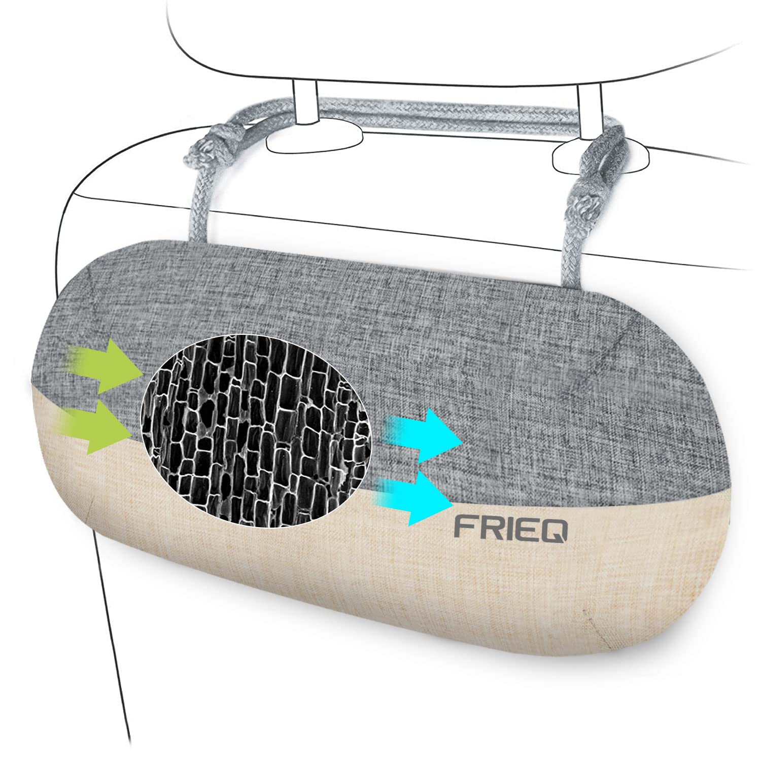FRiEQ Car Air Freshener, 100% Activated Bamboo Charcoal Air Purifying Bag, Lasts 365+ Days