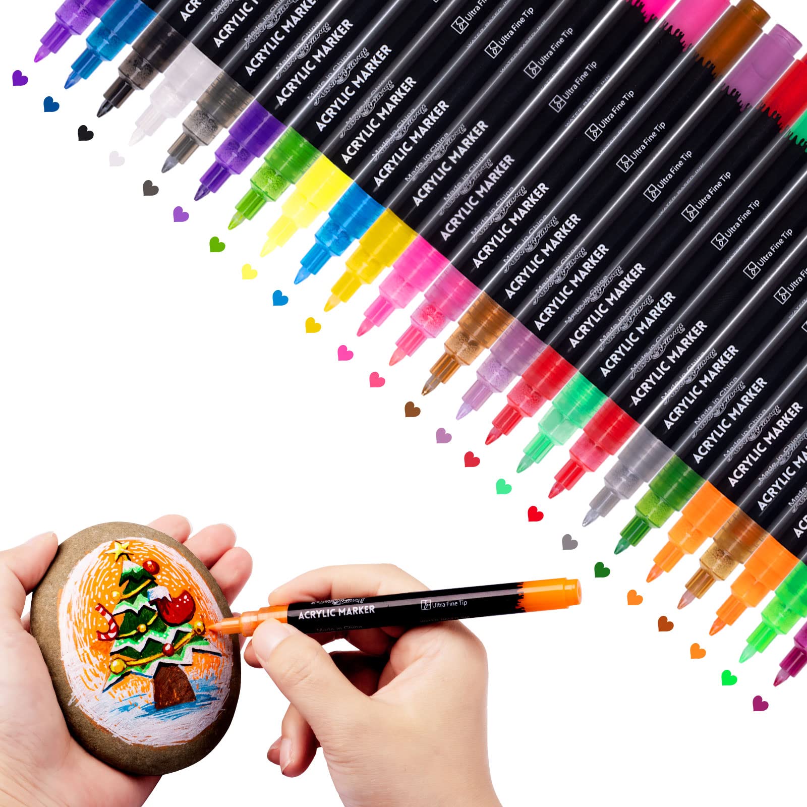 24 Colors Acrylic Paint Pens for Rock Painting Wood Ceramics Glass Metal  Canvas Fabric Scrapbook Supplies DIY Craft Making Supplies Waterborne Acrylic  Paint Markers Pen Set Ultra-fine Nib