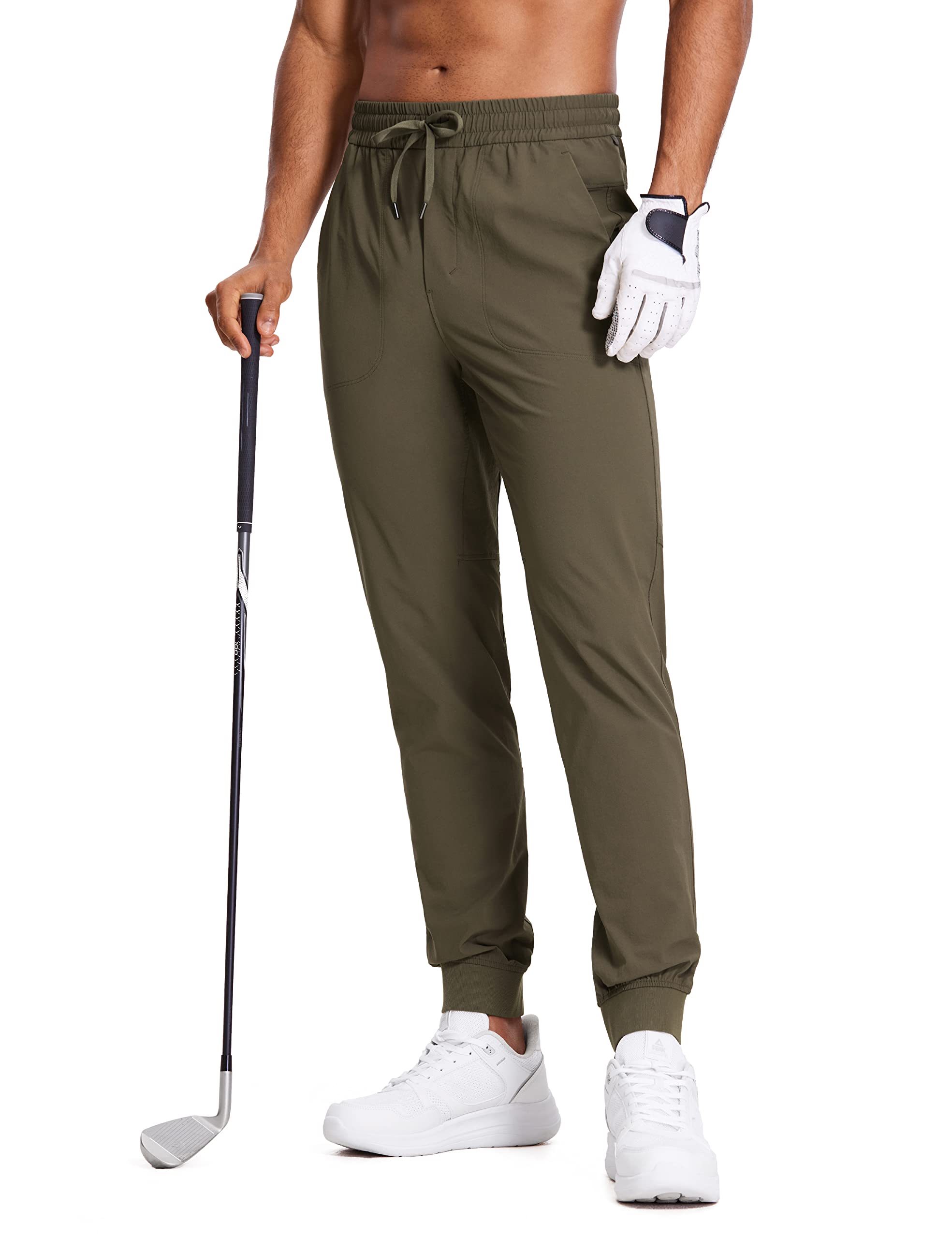 CRZ YOGA Men's Stretch Golf Joggers Pants - 30 Quick Dry Workout Track Pants  Joggers Casual Work Sweatpants with Pockets 30 inseam Large Olive Yellow