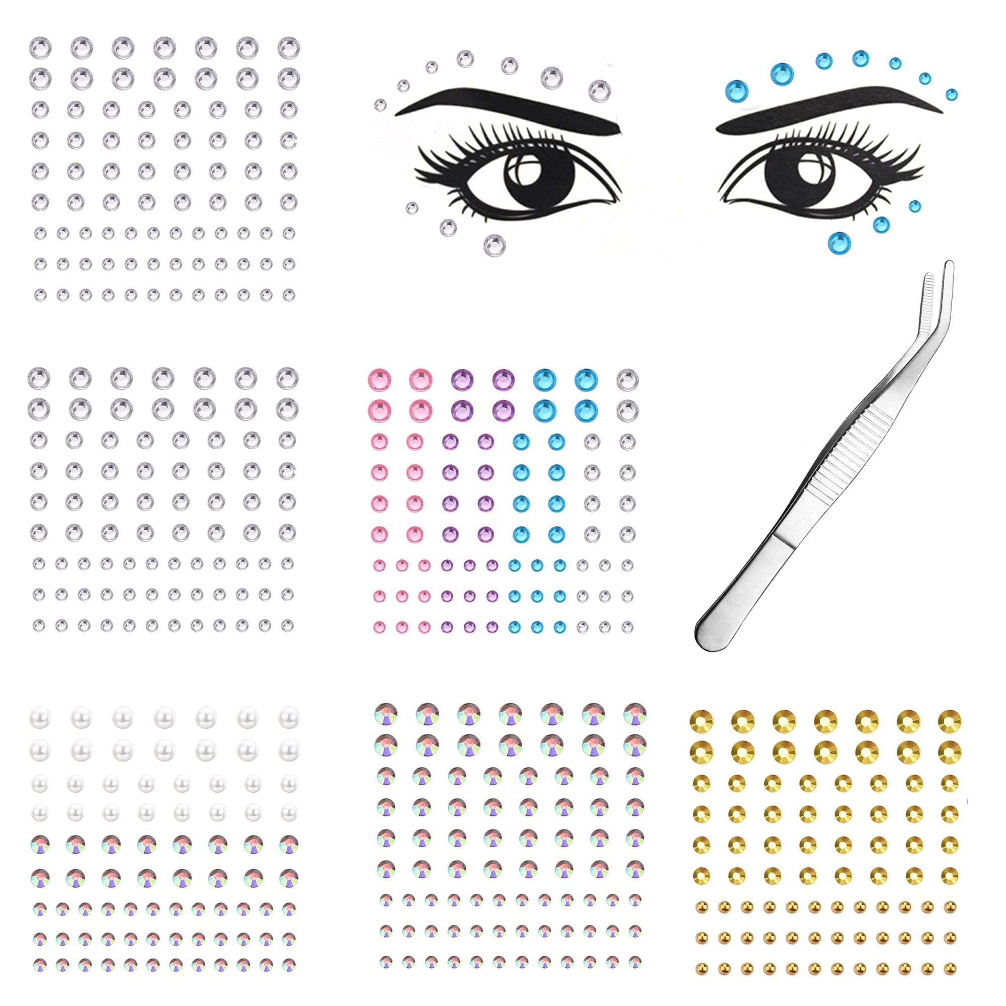 6 Sheets girls jewelry Face Sticker Rhinestone Stickers Self