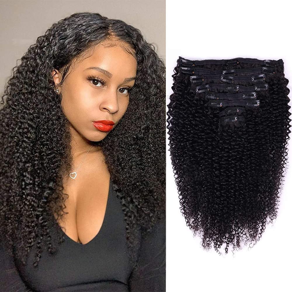 Cecycocy Kinky Curly Clip in Hair Extensions Human Hair for Black Women -  8Pcs 18Clips Double Weft
