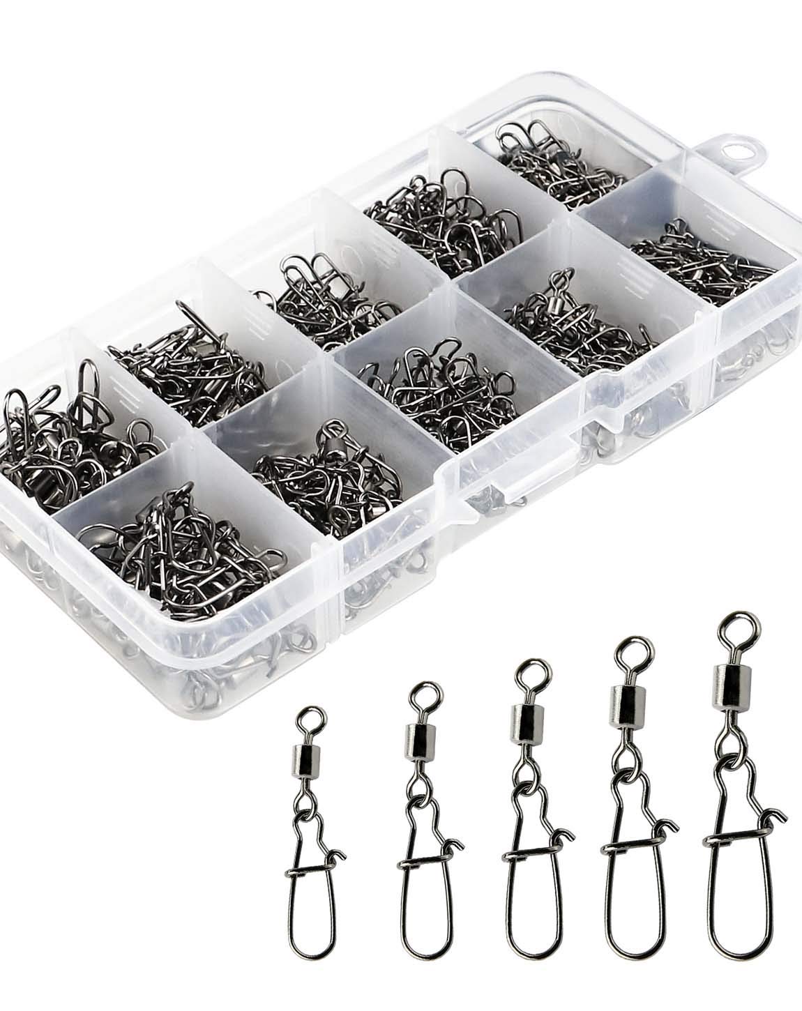 Fishing Swivel Snap Connector Rolling Ball Bearing Snap Swivels Fishing  Tackle Kit, 210Pcs/Box Size 2