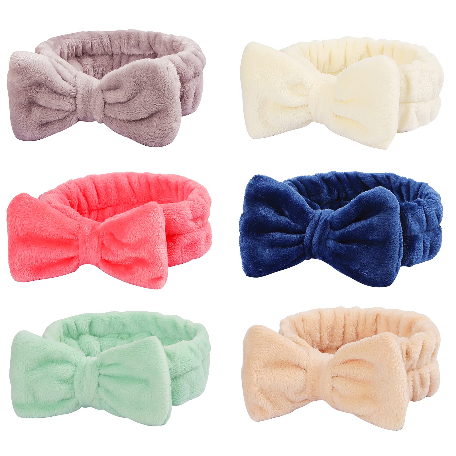 LADES Spa Headband – 6 Pack Makeup headbands Women Bow Hair Band Soft Coral  Fleece Skincare Headband Face Wash Headband for Women Girls Washing Face