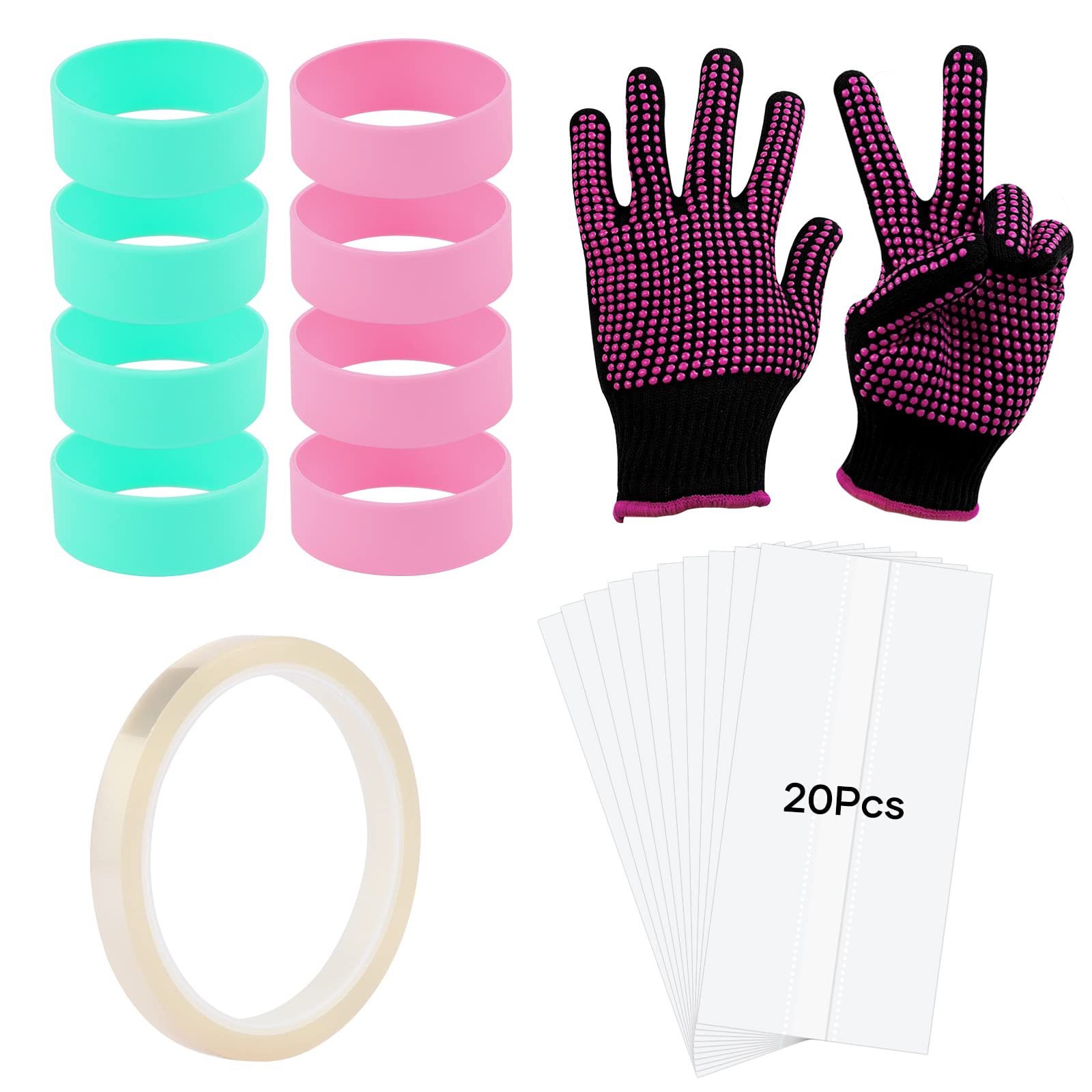 HTVRONT Heat Resistant Gloves Kit - 2Pcs Heat Gloves for Sublimation, 8 Pcs  Silicone Bands for Sublimation Tumbler, 1 Pcs Heat Tape for Sublimation,  20Pcs Shrink Wrap for Sublimation Tumblers