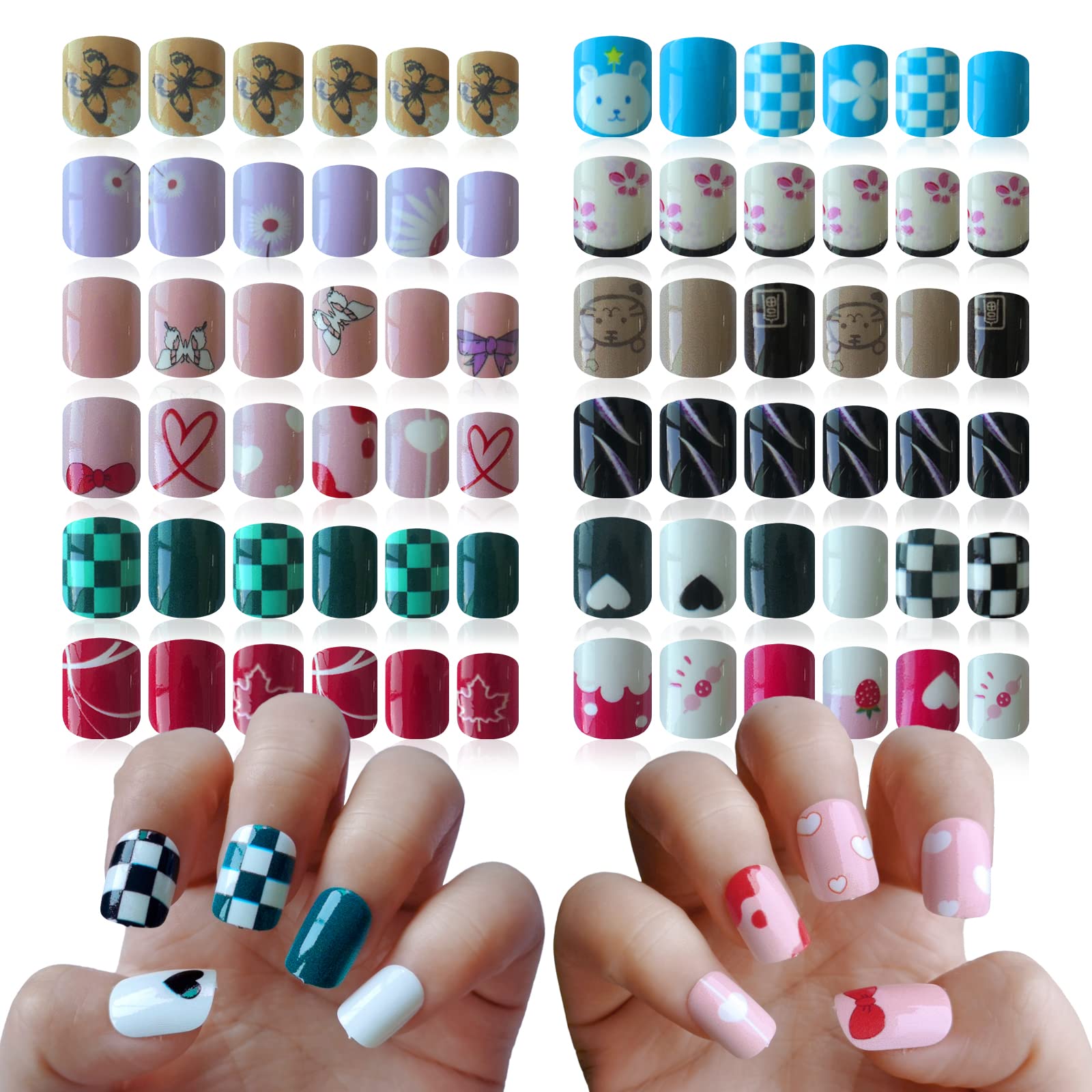 96 Pcs Kids False Nails, Children Press on Fake Nail Tip Cartoon Kids –  EveryMarket