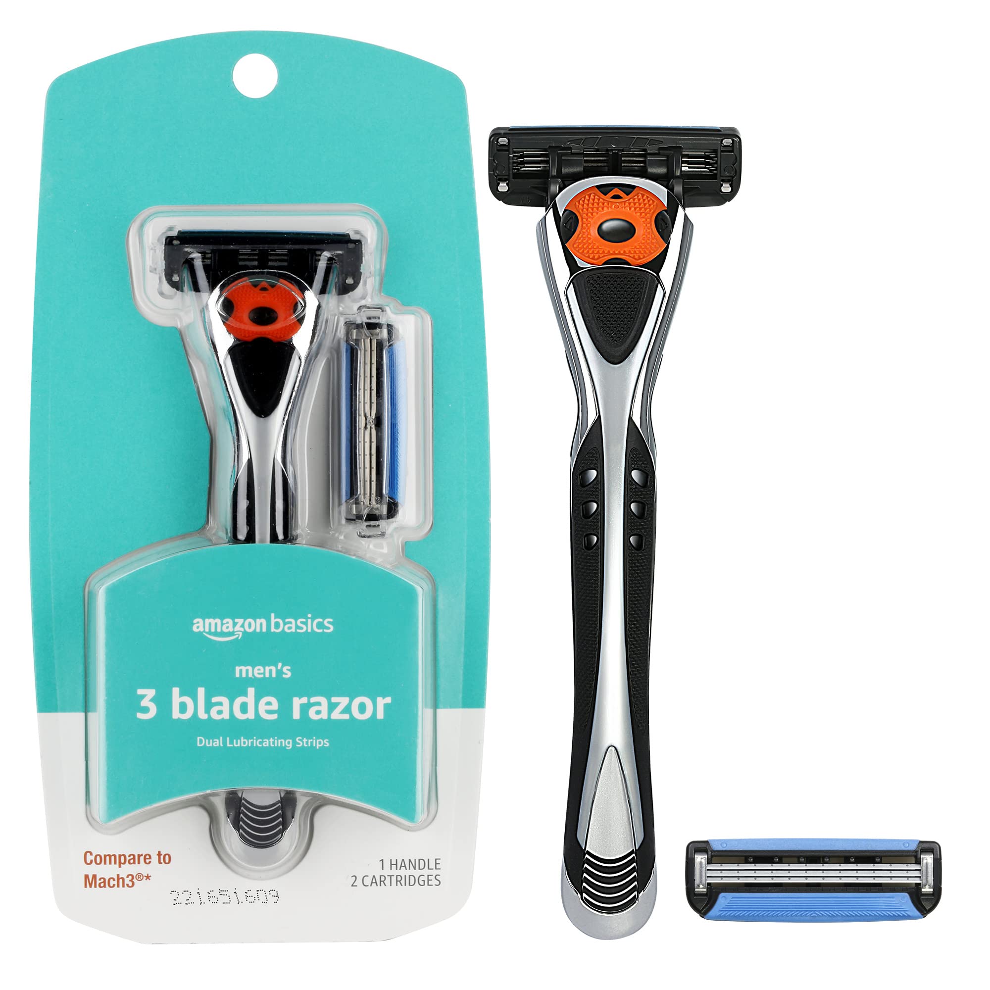 Basics 3-Blade MotionSphere Razor for Men with Dual Lubrication,  Handle & 2 Cartridges (Cartridges