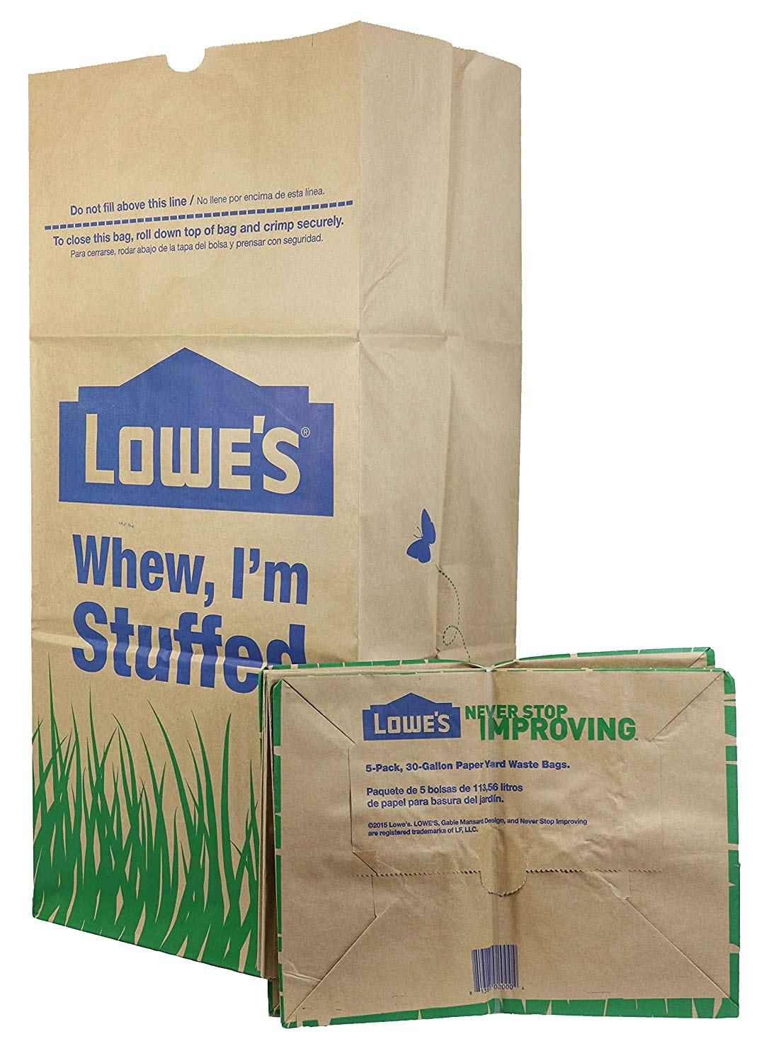 Lowes 30 Gallon Paper Lawn and Leaf Trash Bags, 5 Count (Pack Of 3) 15 Total