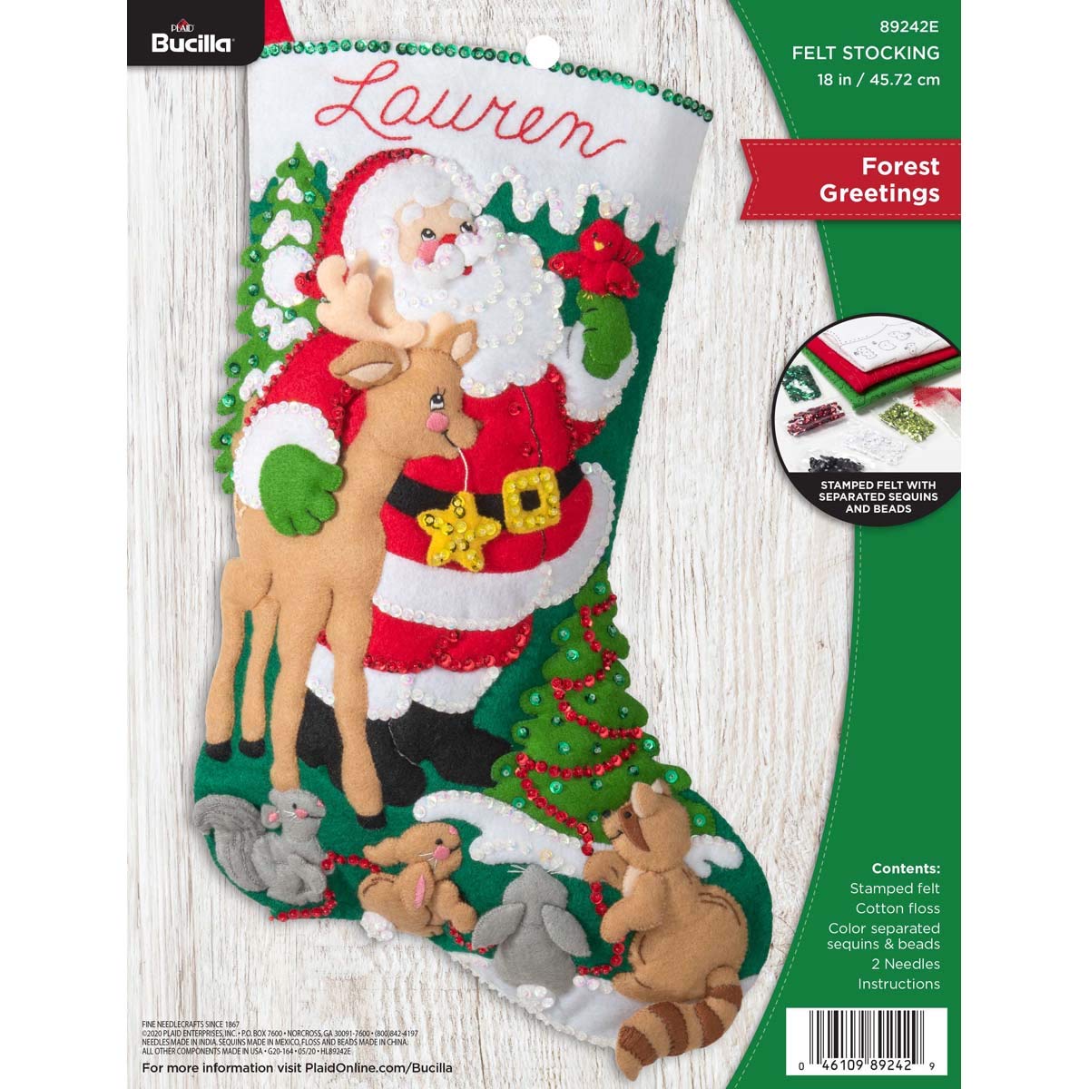 Bucilla 89242E Felt Applique Christmas Stocking Kit Forest Greetings 18