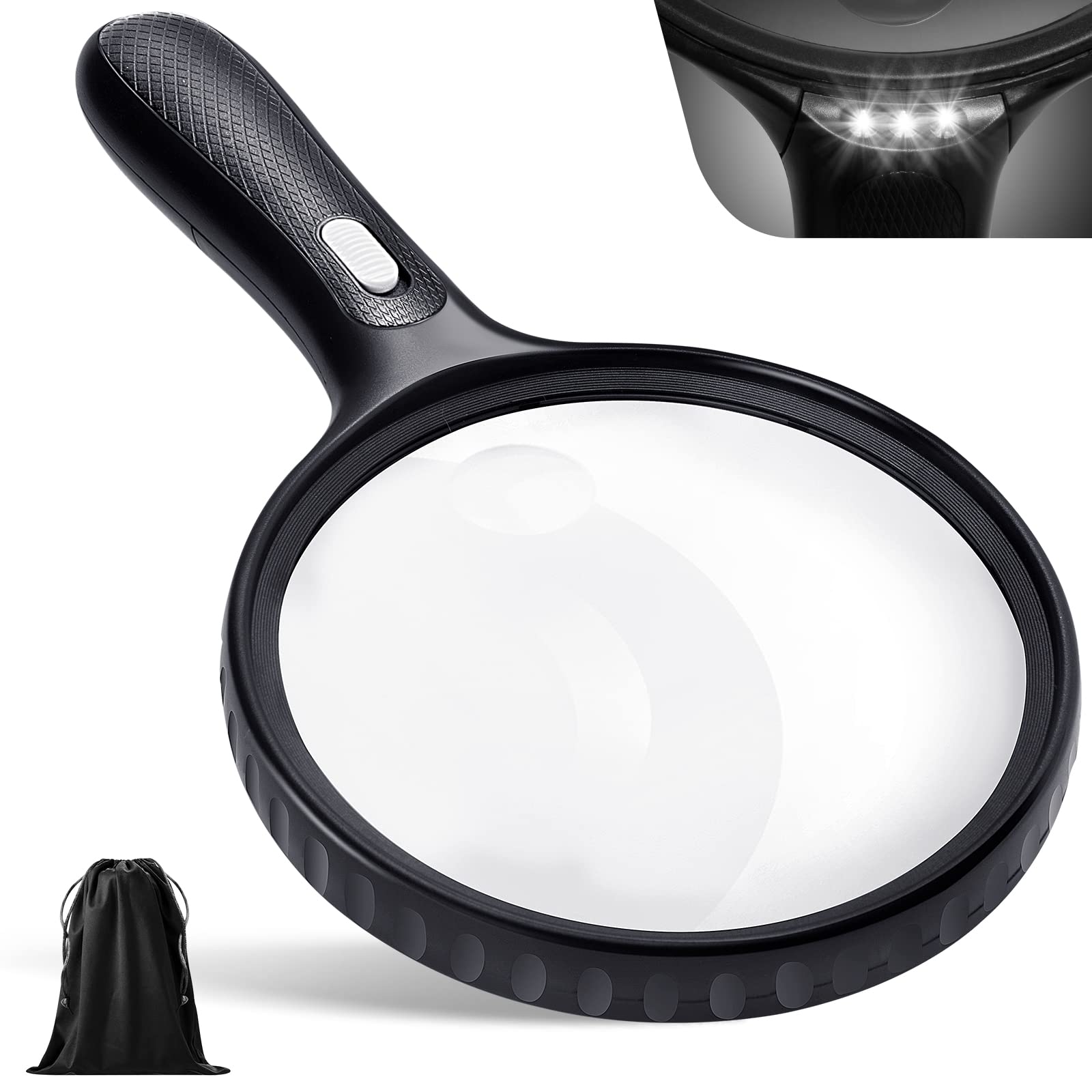 Magnifying Glass with Light, 5.5 Inch Large Magnifier 3X 10X Handheld  Illuminated Lighted Magnifier with 3