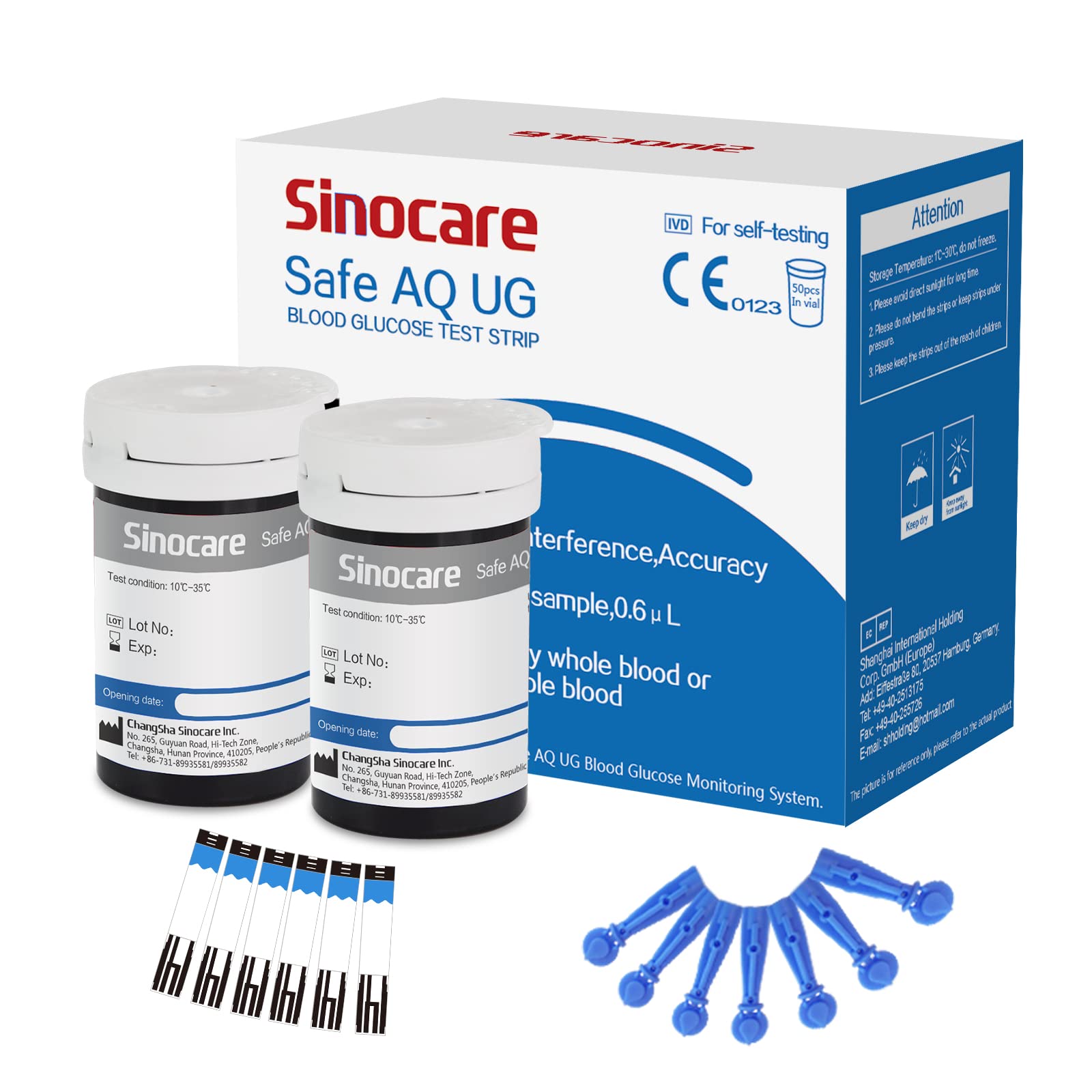 Sinocare Safe AQ UG Blood Glucose Test Strips - Pack of 50 Strips for ...