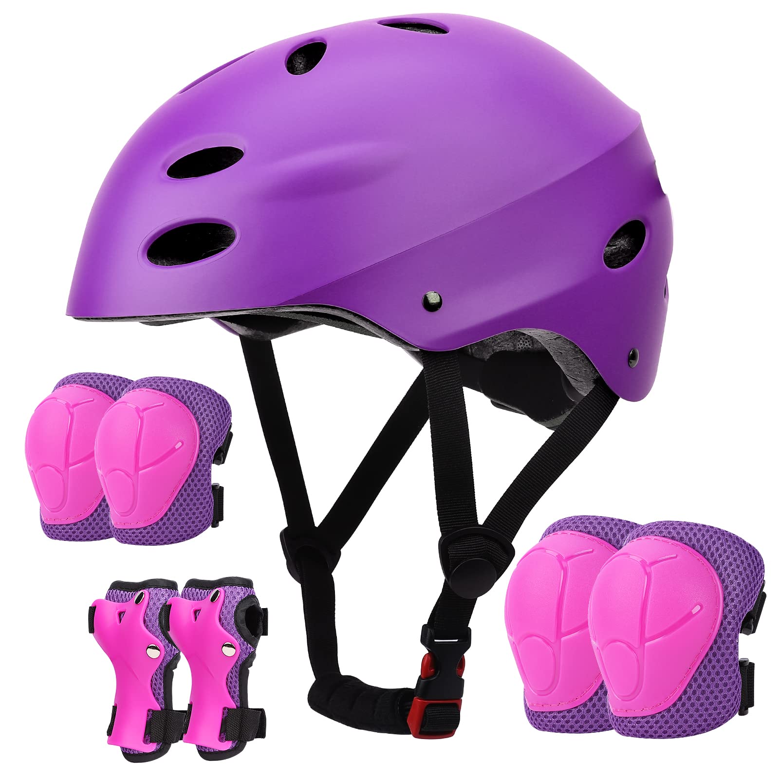 Kids Bike Helmet Adjustable, Knee Elbow Wrist Pads Set for Youth