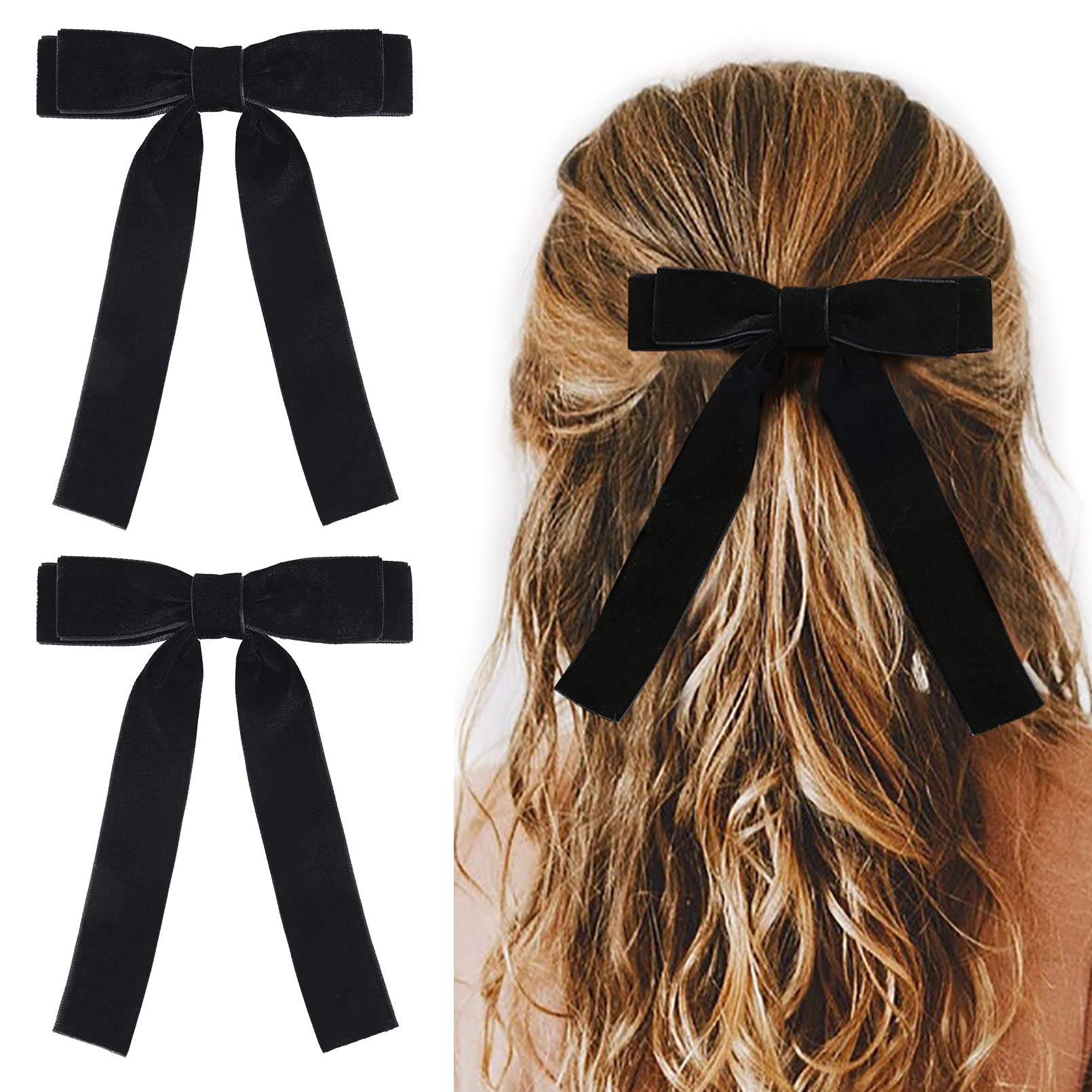 Velvet Hair Bow - 2pcs Hair Bows For Women Girls Black Bows Hair