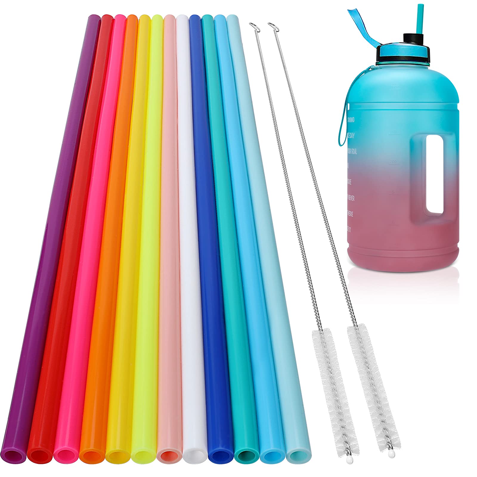 12 Pack Extra Long 14.5 inch Reusable Silicone Straws for Large Water  Bottle -Wine Bottle - 1 Gallon 128 75 64 OZ Tumbler - Flexible Drinking  Straws for Extra Tall Cups - 2 Cleaning Brushes