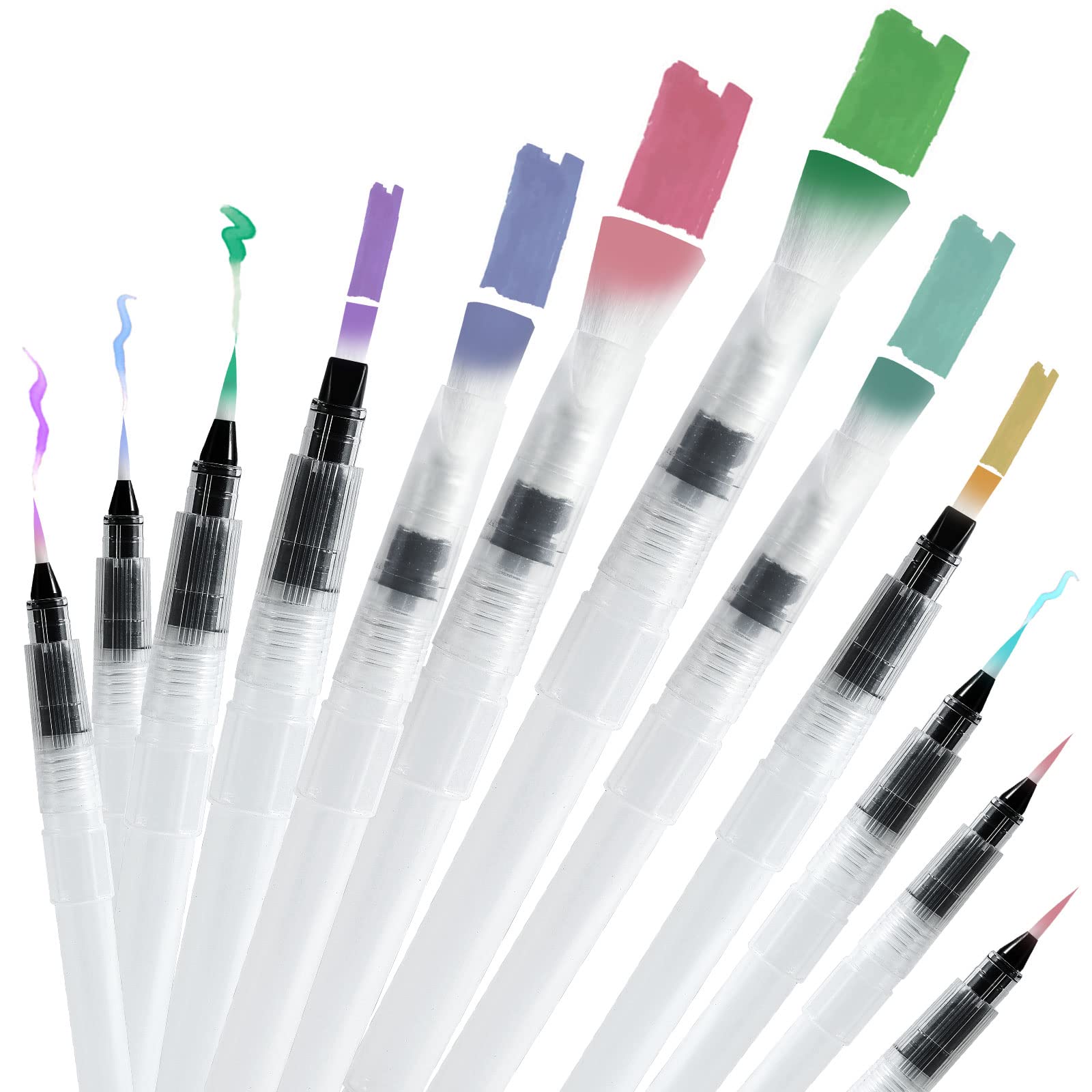 Junreox 12Pcs Watercolor Brush Pens Premium Water Brush Pen Leakproof with  Assorted Tips Water Brush Pens for Watercolor Refillable Watercolor Pens  Watercolor Paint Pens Arts Value Set