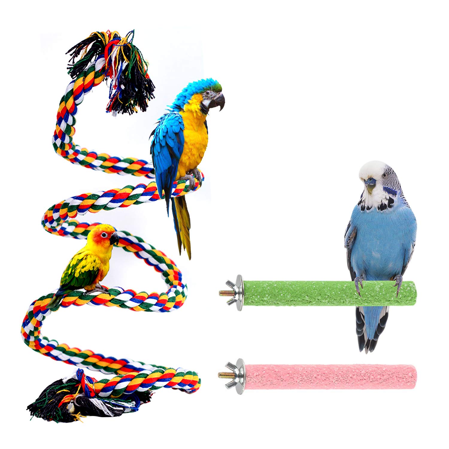 Aumuca Bird Perch Stand Bird Rope Perch Bird Toys 3 Pcs for Parakeets  Cockatiels, Conures, Macaws