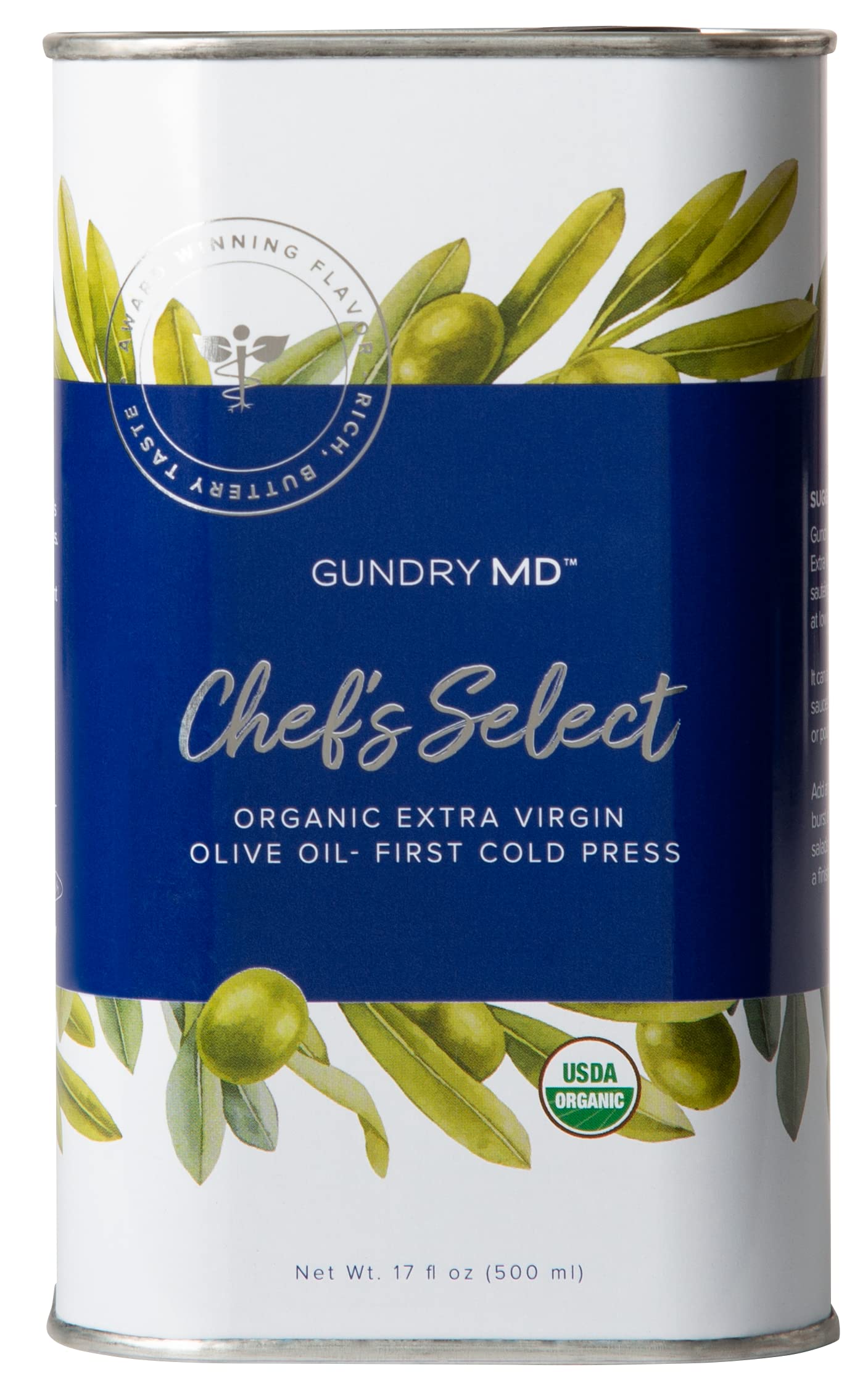 Gundry MD Chef's Select Organic Extra Virgin Olive Oil, First Cold Press