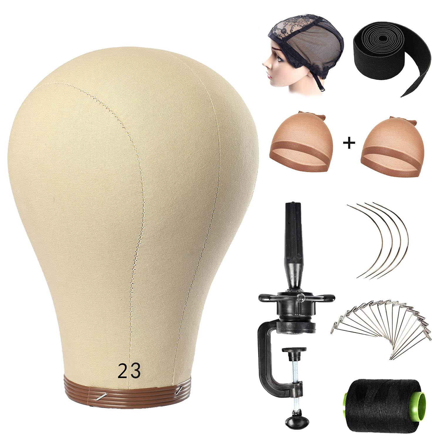 Wig Head Stand Mannequin Head 20-24 Dome Cork Canvas Manican Block Head  for Making Drying Styling Display Wigs with Stand 23 Inch (Pack of 1) Brown