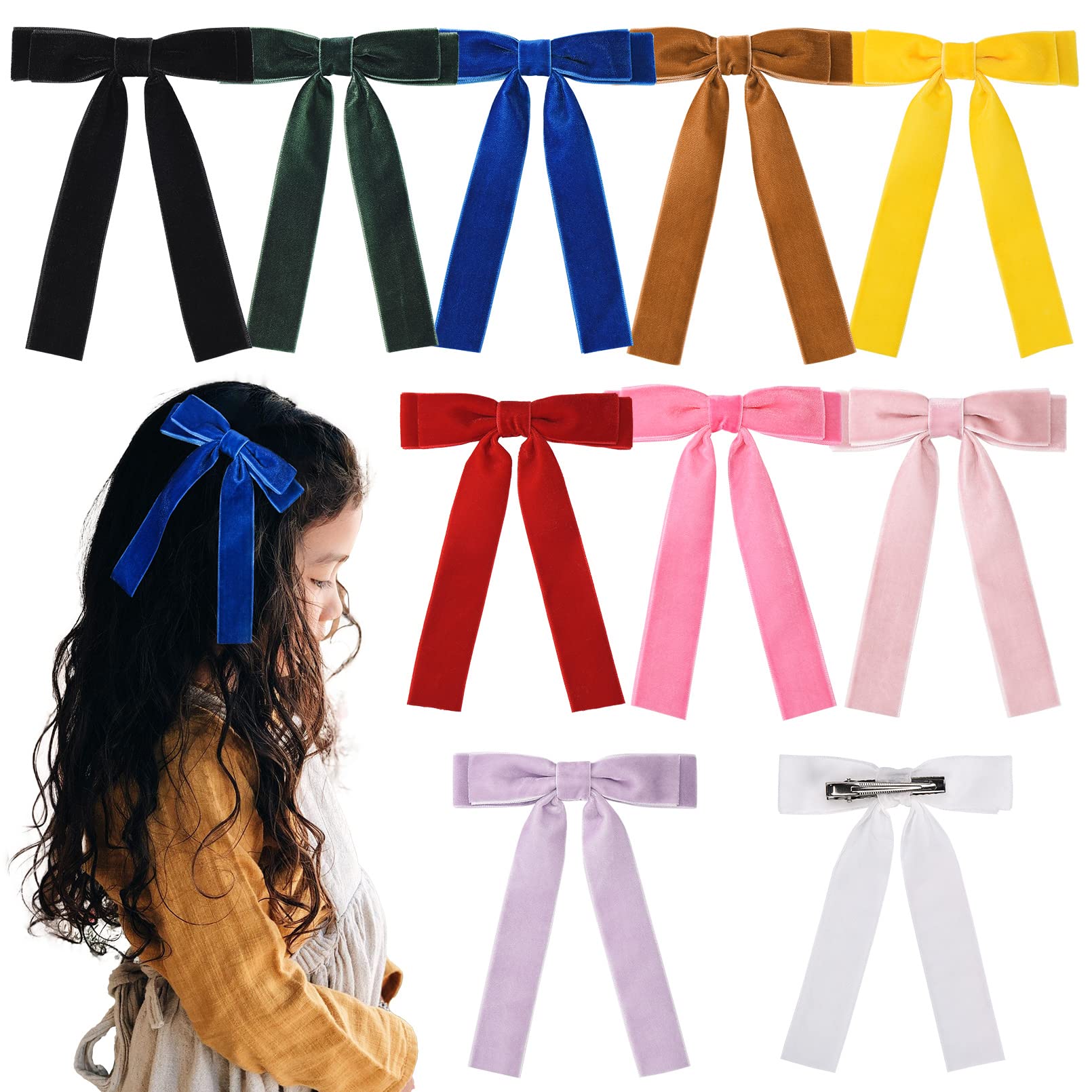 10PCS Velvet Bows Hair Clip Ribbon Accessories Ponytail Holder Hair Bow for  Women Girls Toddlers Teens Kids